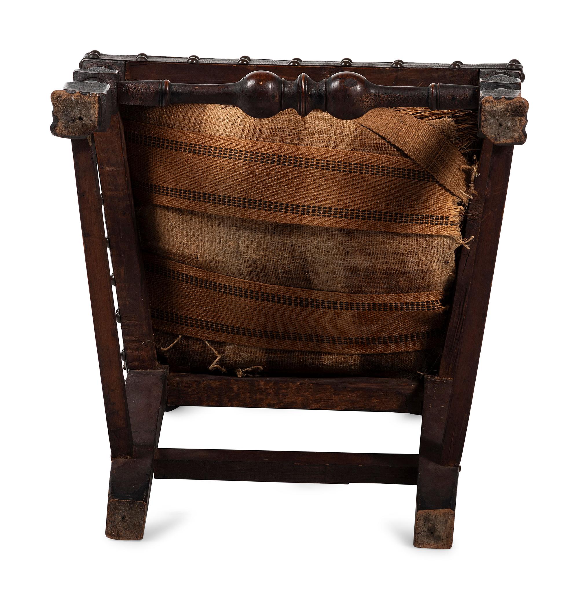 A William and Mary Leather Upholstered Spanish-Foot Side Chair