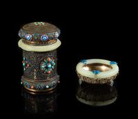 Two Jade Inset Metal Articles