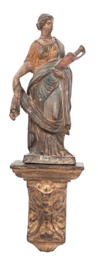 A Greek Ceramic Figure of a Lady Height of first 9 1/4 inches.