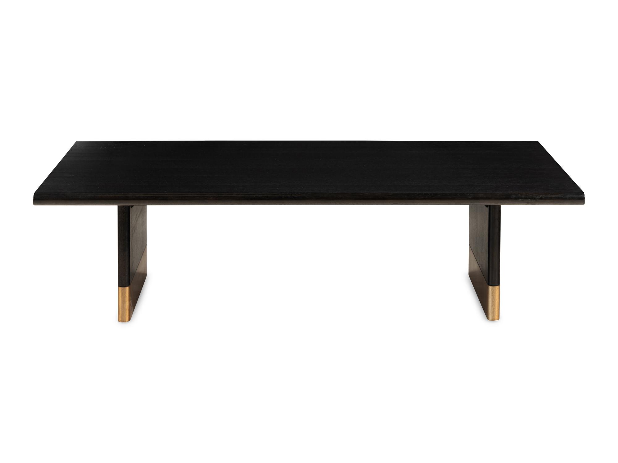 An Arteriors Stained Oak and Brass Low Table