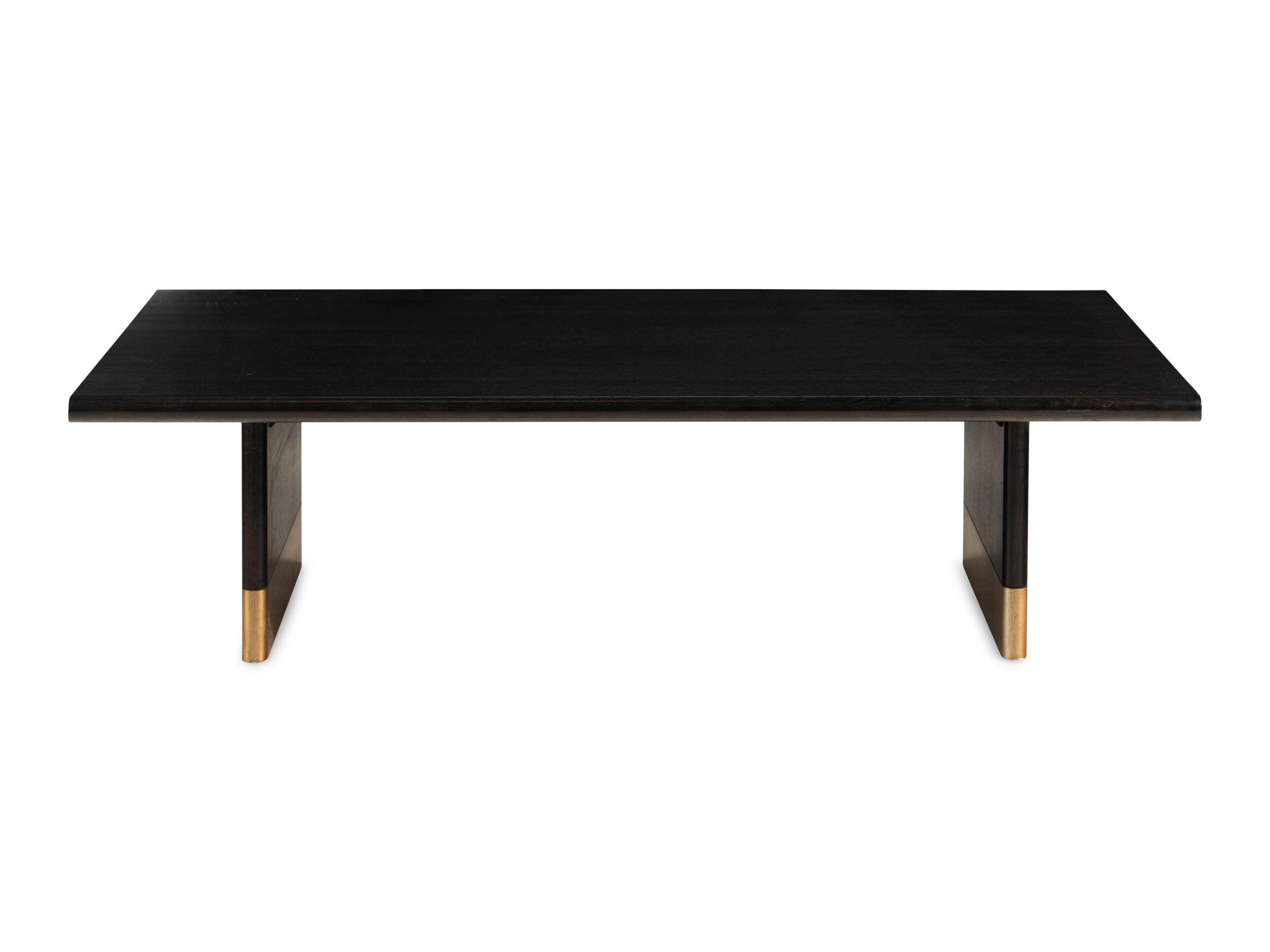 An Arteriors Stained Oak and Brass Low Table
