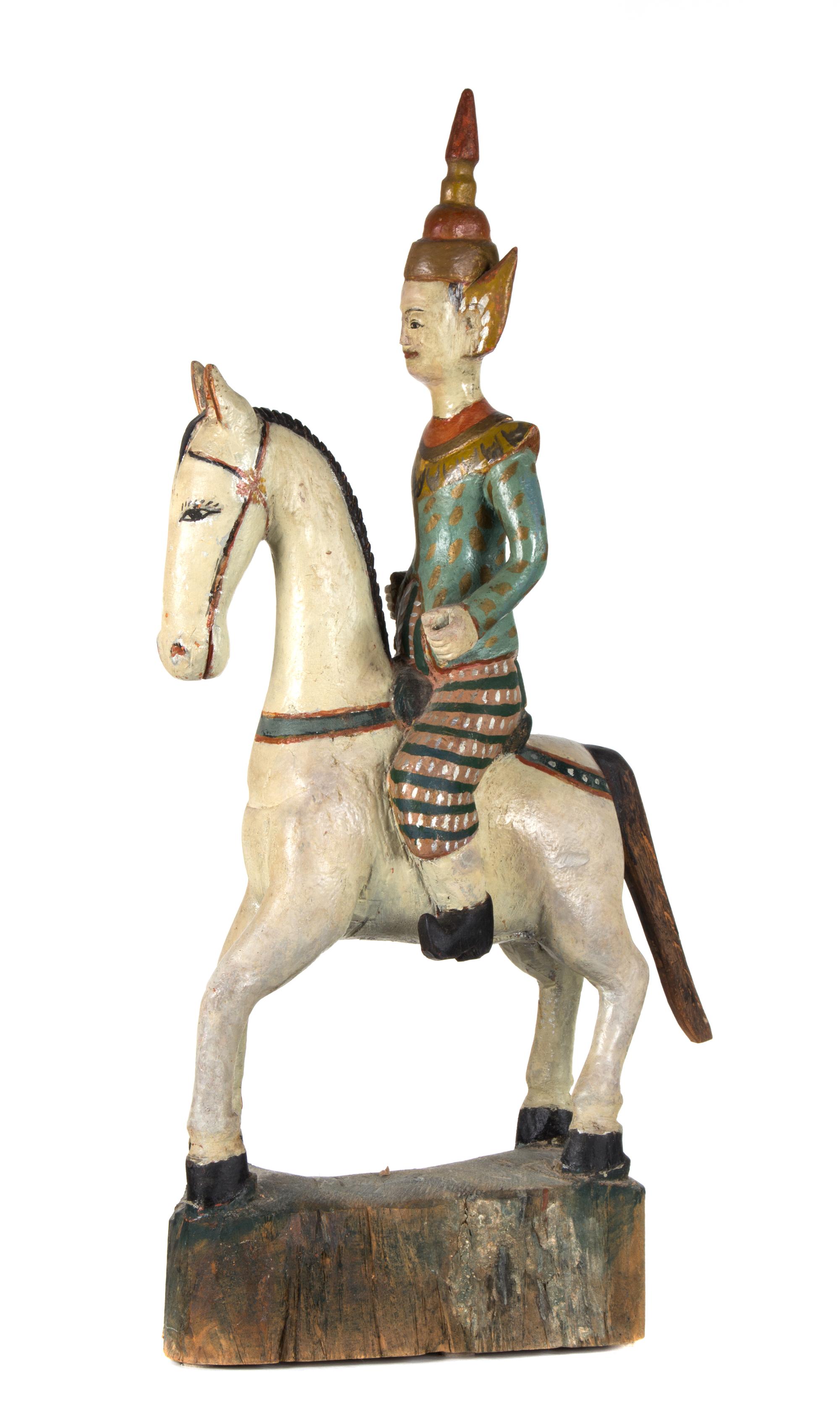 A Southeast Asian Export Carved and Painted Figural Group Height 34 inches. — 20TH CENTURY