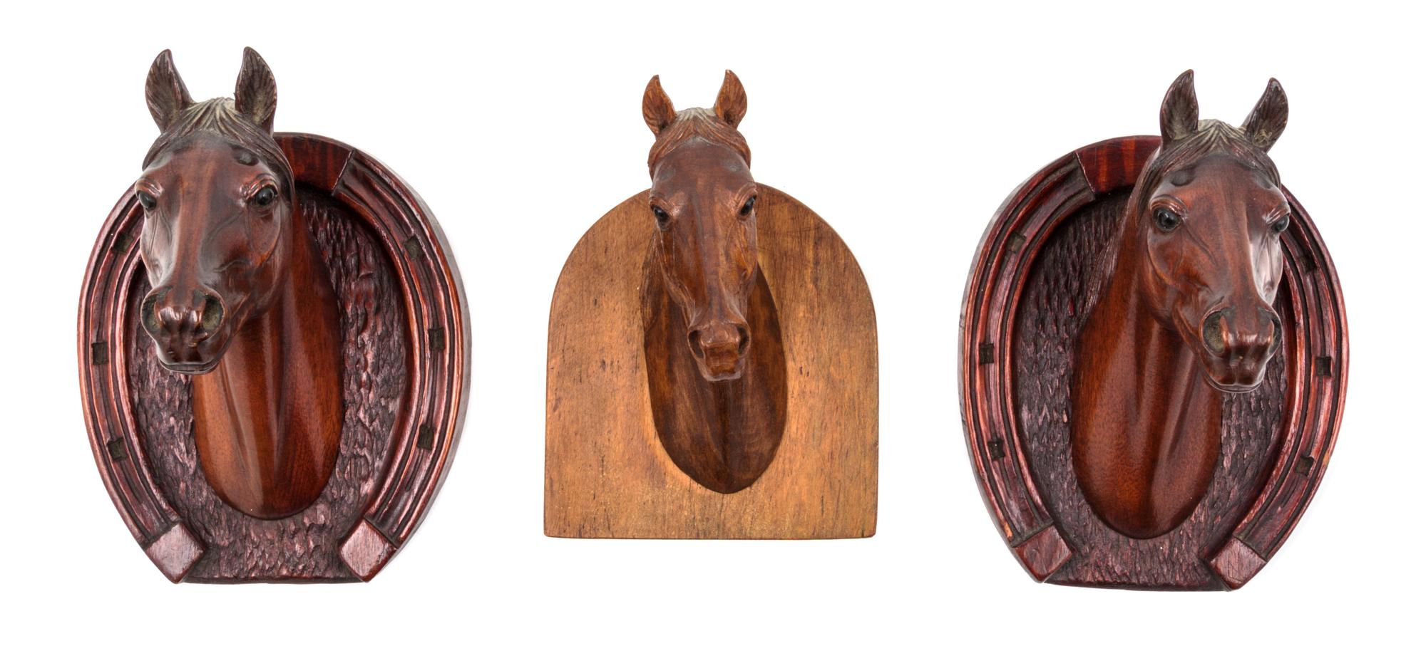 Three Carved Wood Wall Mounts Height of tallest 6 1/2 inches. — ATTRIBUTED TO PETER GIBA, 20TH CENTURY