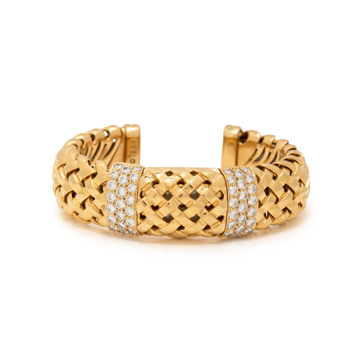 TIFFANY & CO., DIAMOND AND YELLOW GOLD 'VANNERIE' WOVEN BRACELET WATCH