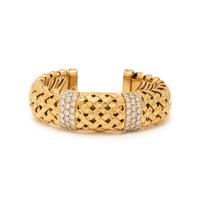 TIFFANY & CO., DIAMOND AND YELLOW GOLD 'VANNERIE' WOVEN BRACELET WATCH