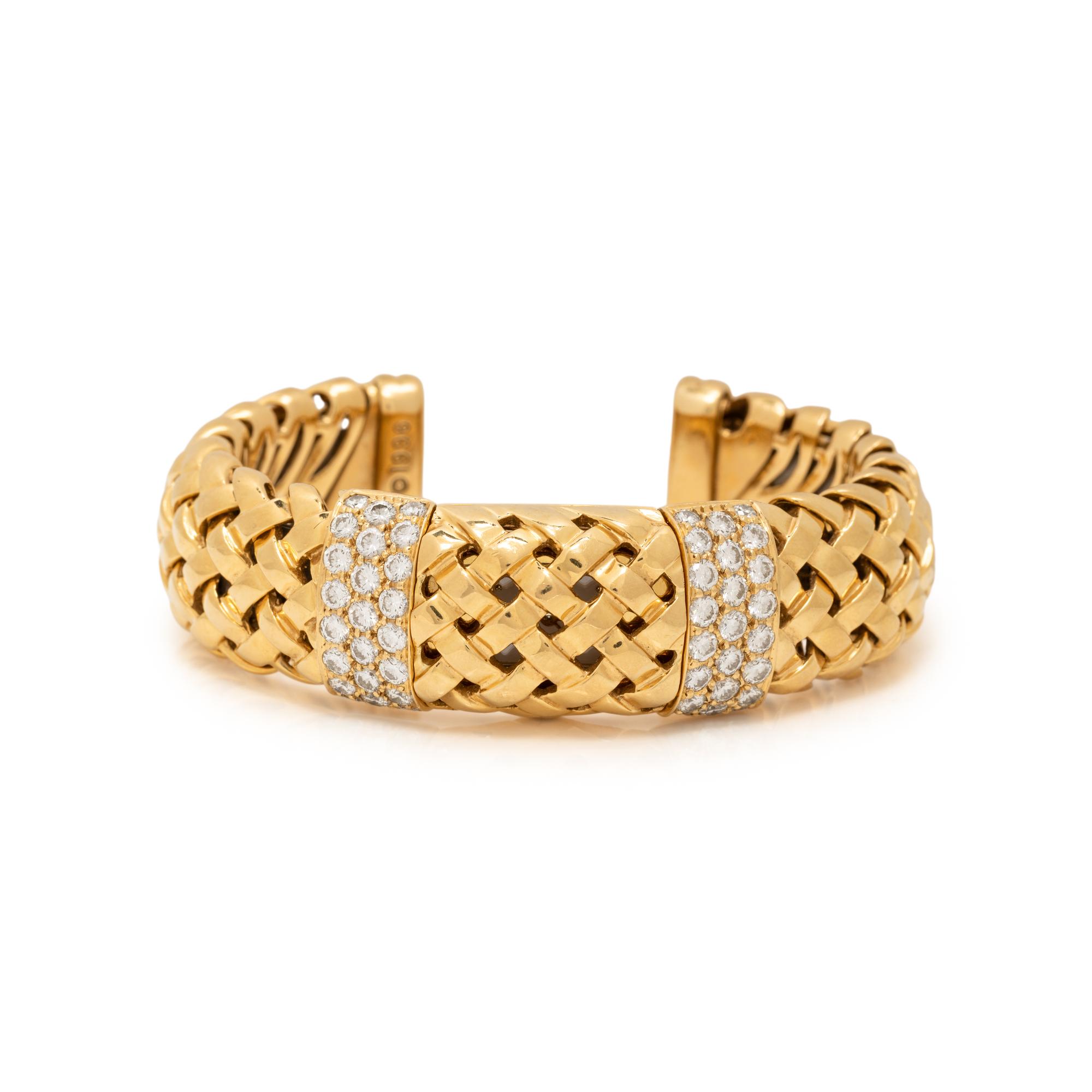 TIFFANY & CO., DIAMOND AND YELLOW GOLD 'VANNERIE' WOVEN BRACELET WATCH