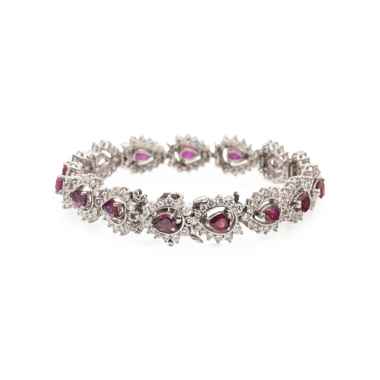 PLATINUM, DIAMOND AND RUBY BRACELET