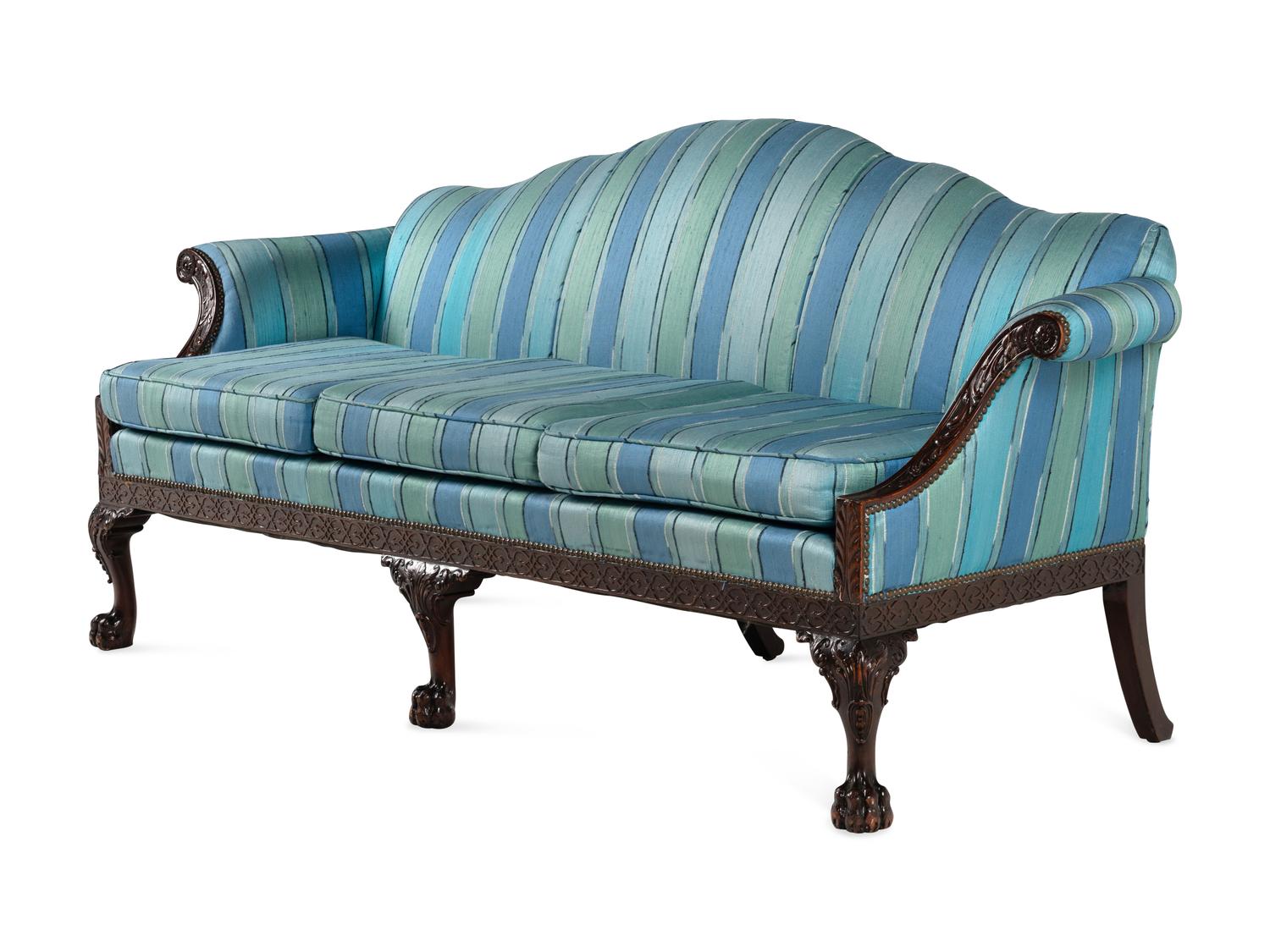 A George III Style Mahogany Camelback Settee