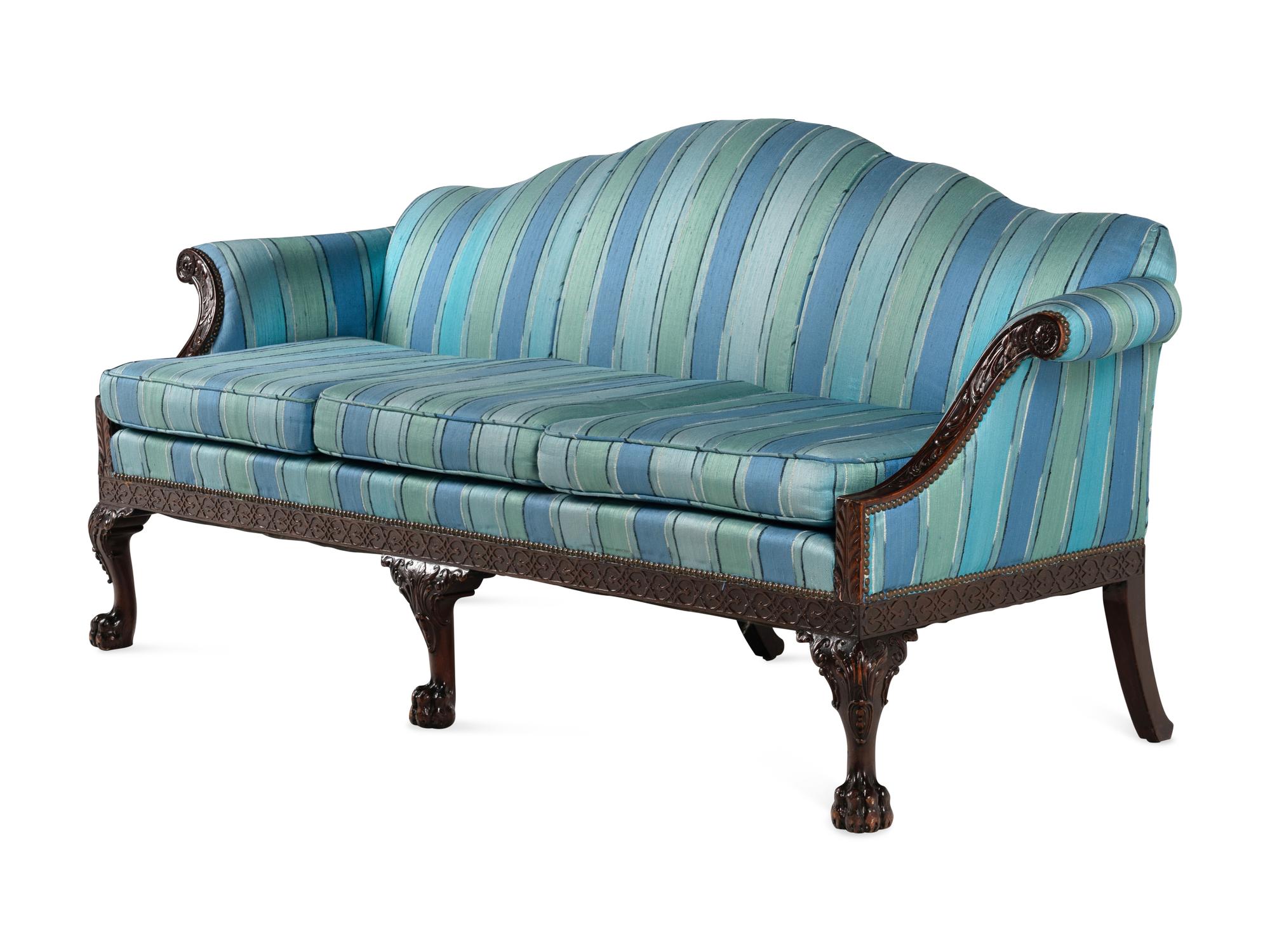 A George III Style Mahogany Camelback Settee