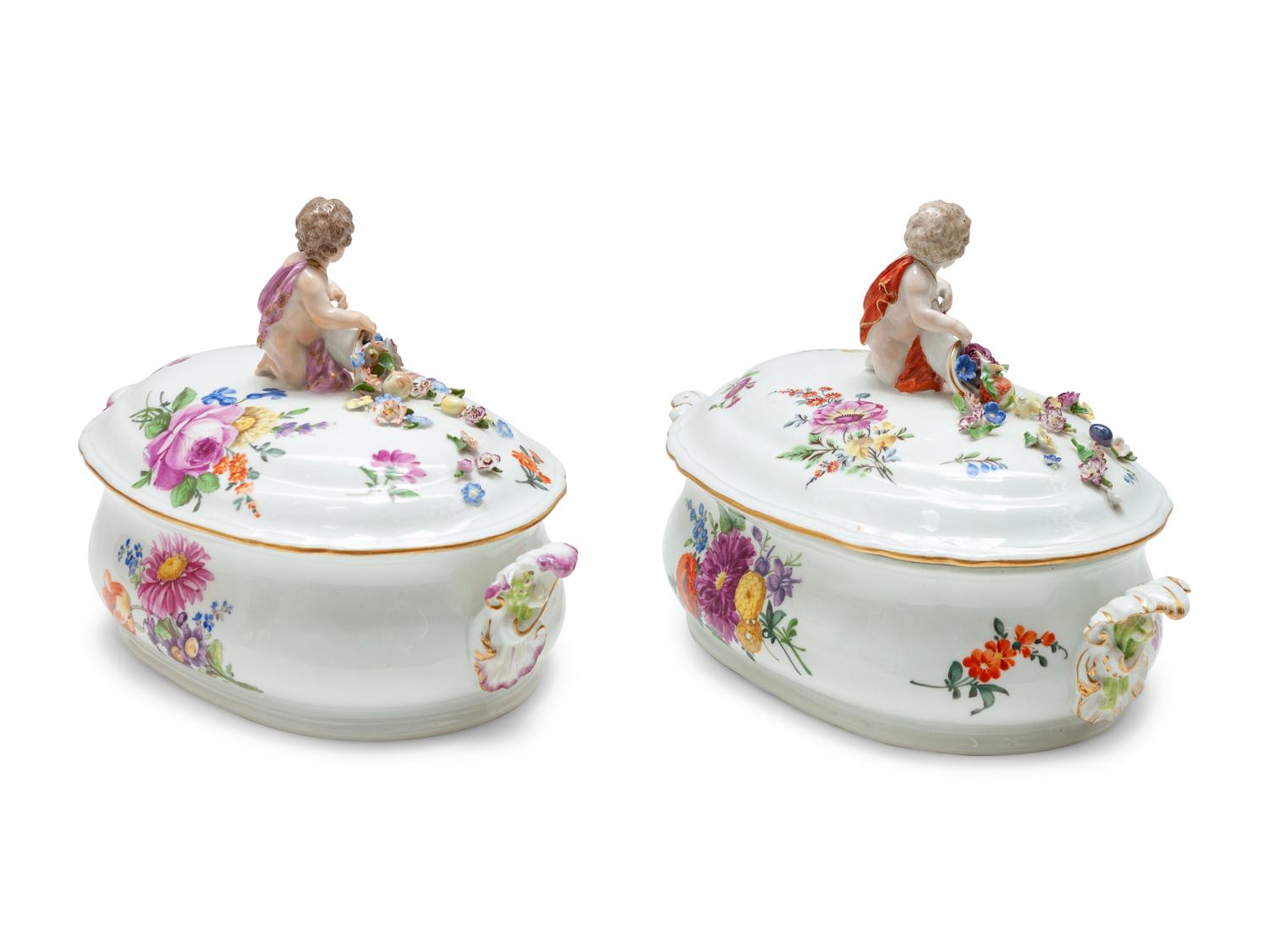 A Pair of Continental Porcelain Covered Dishes