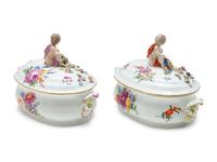 A Pair of Continental Porcelain Covered Dishes