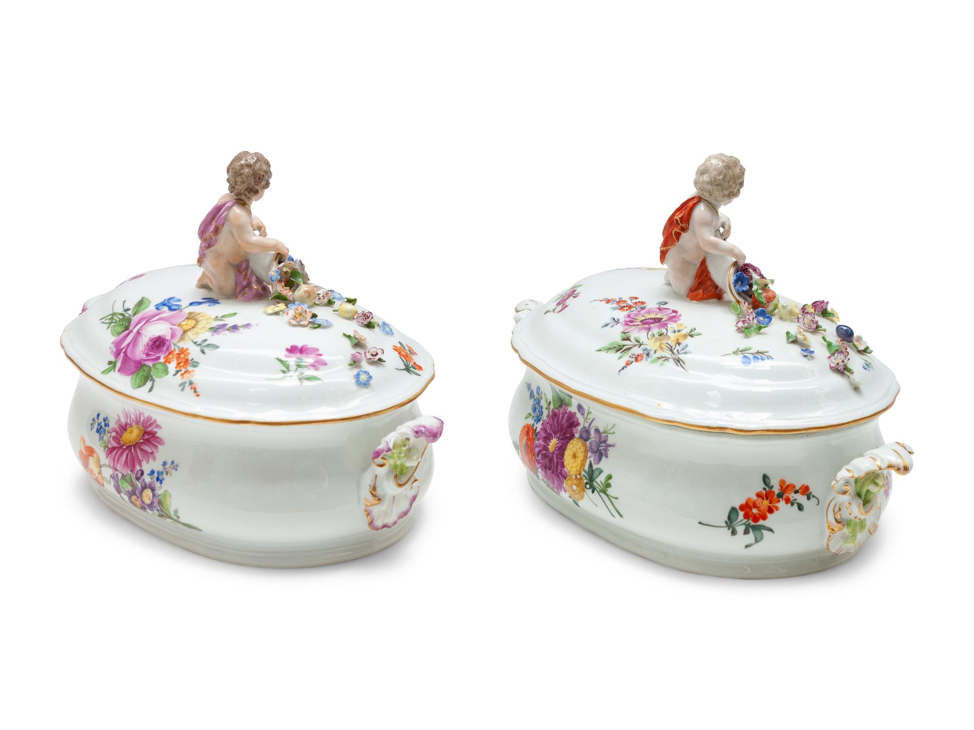 A Pair of Continental Porcelain Covered Dishes