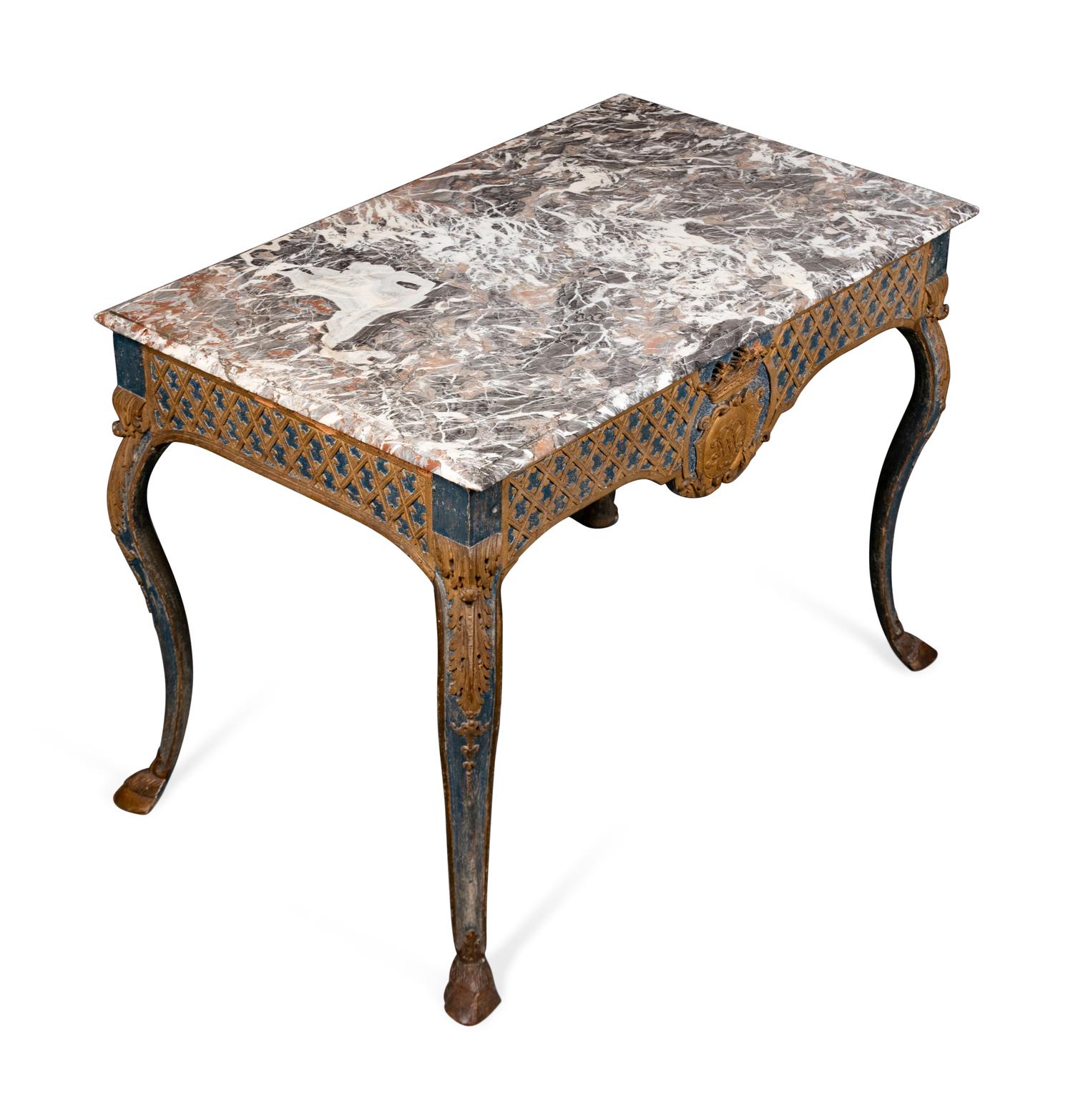 A Louis XV Style Blue-Painted Console