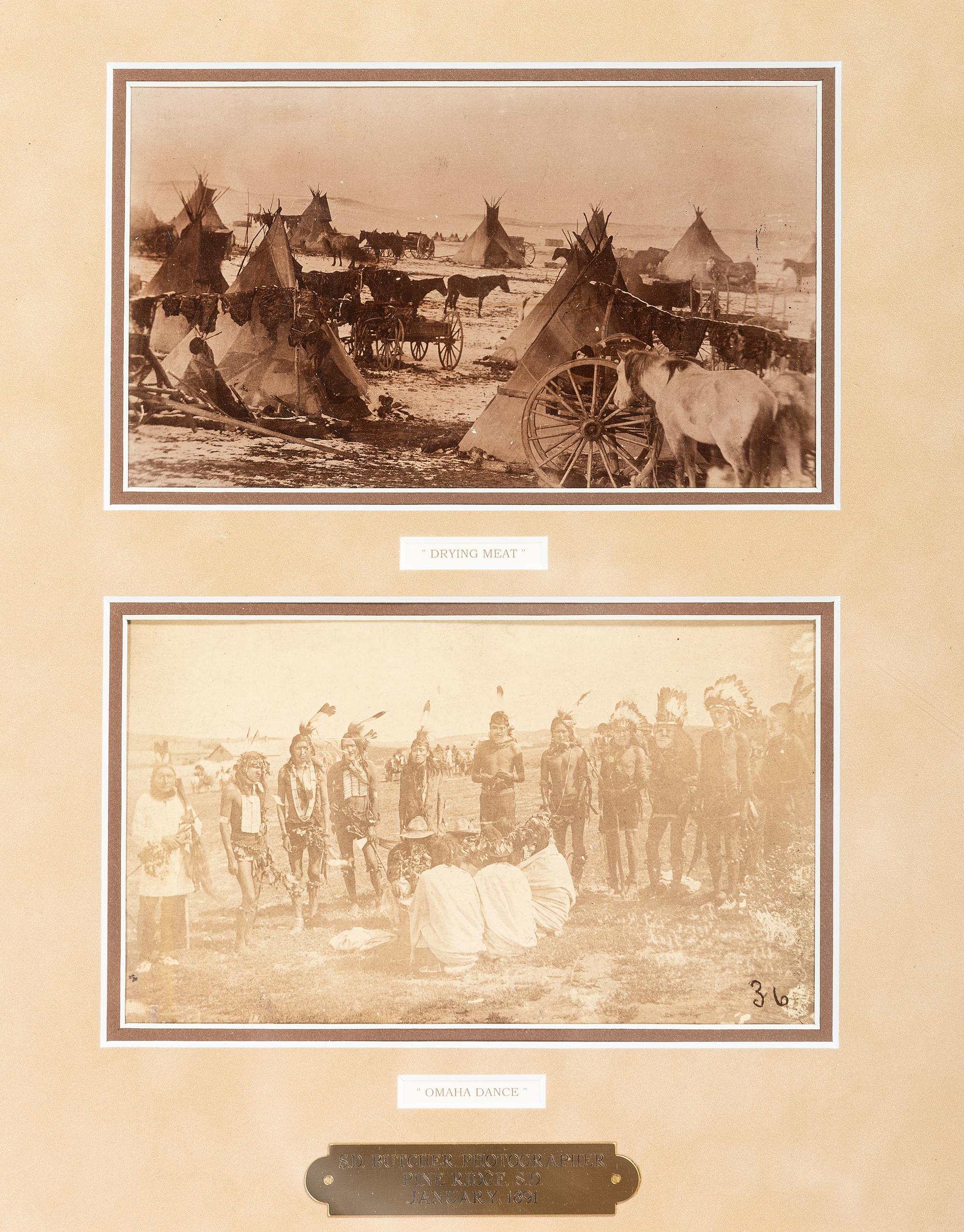 [NATIVE AMERICANS]. A group of 2 boudoir photographs taken at Pine Ridge, South Dakota. West Union, NE: Solomon D. Butcher, 1891.