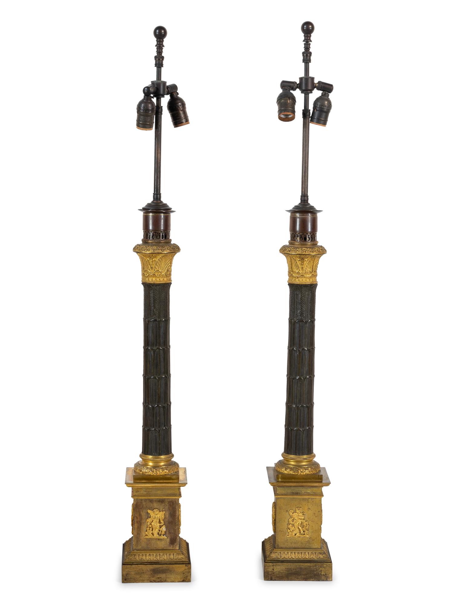 A Pair of Charles X Gilt and Patinated Bronze Candelabra Bases