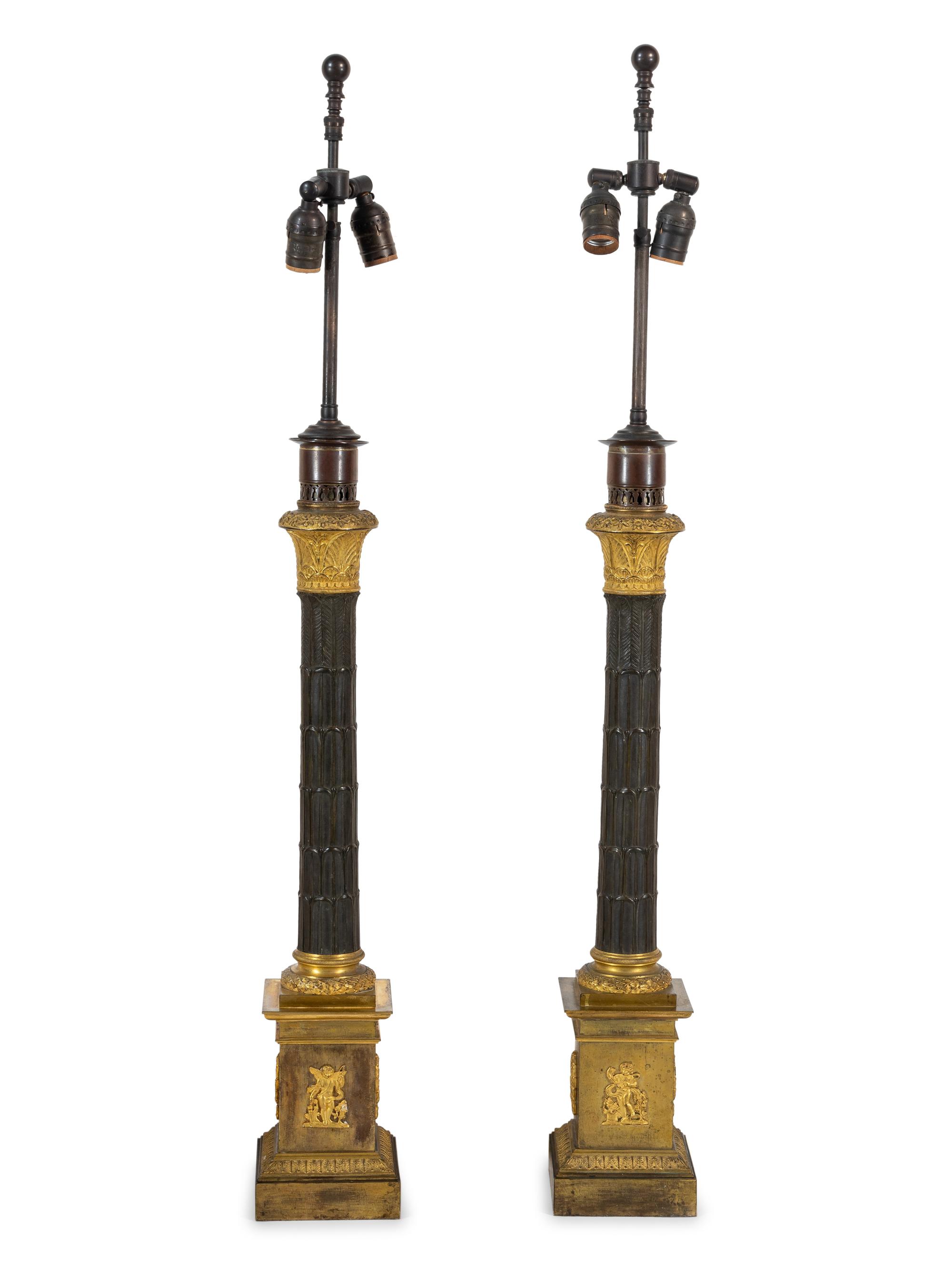 A Pair of Charles X Gilt and Patinated Bronze Candelabra Bases