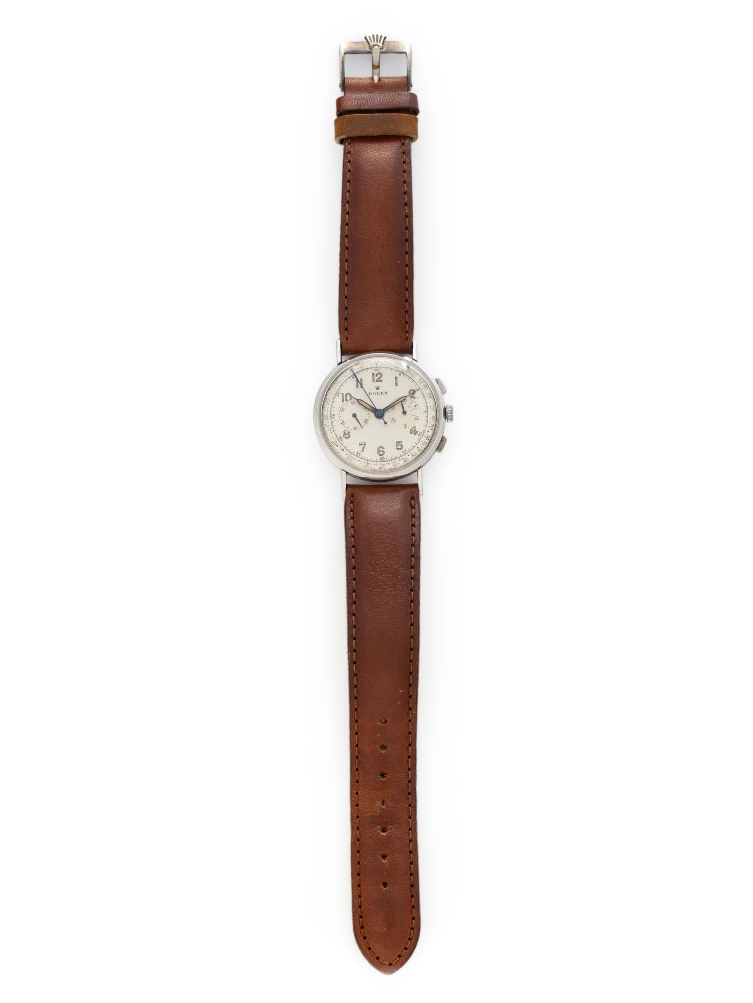 ROLEX, REF. 3858 STAINLESS STEEL VINTAGE CHRONOGRAPH WATCH, CIRCA 1938