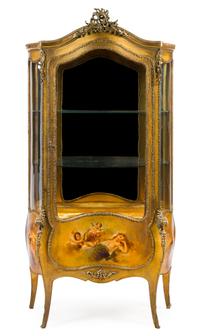 A Louis XV Style Gilt Bronze Mounted Vernis Martin Vitrine Height 74 x width 38 x depth 17 inches. — LATE 19TH/EARLY 20TH CENTURY