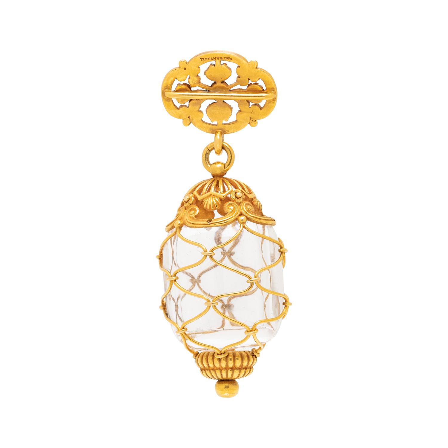 TIFFANY & CO., ANTIQUE, YELLOW GOLD AND ROCK CRYSTAL SCENT BOTTLE PENDANT