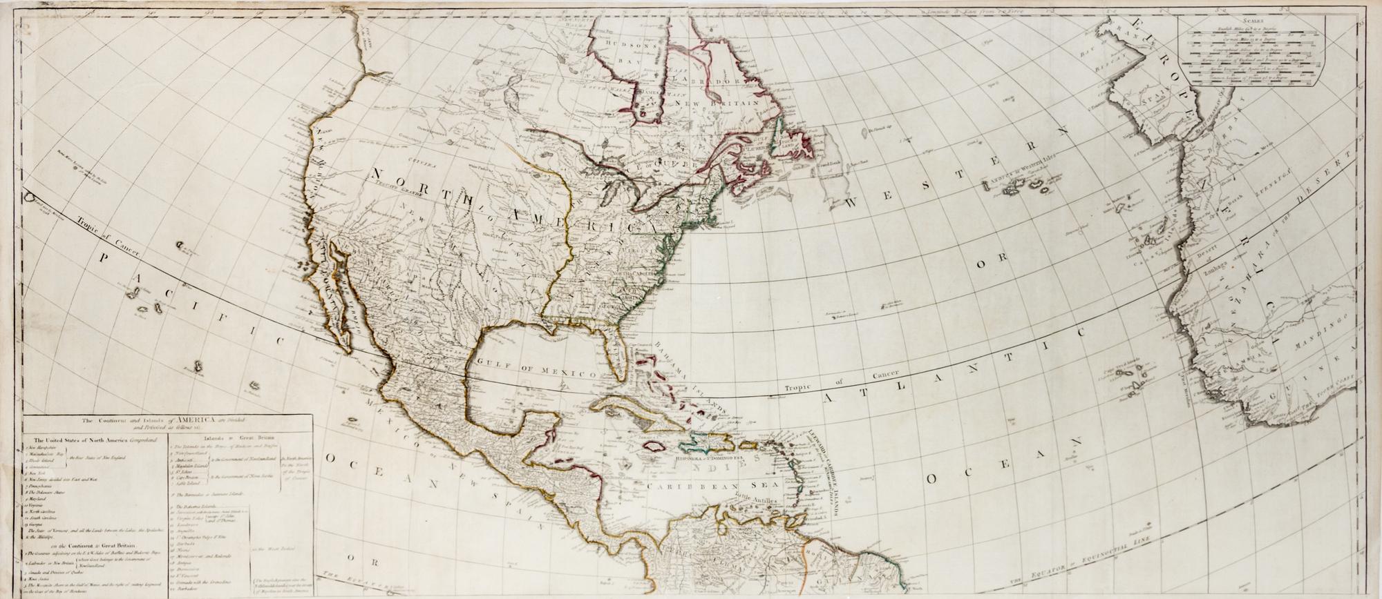 (MAP) GIBSON, JOHN A new map of the whole continent of America....London, 1777. Later printing.