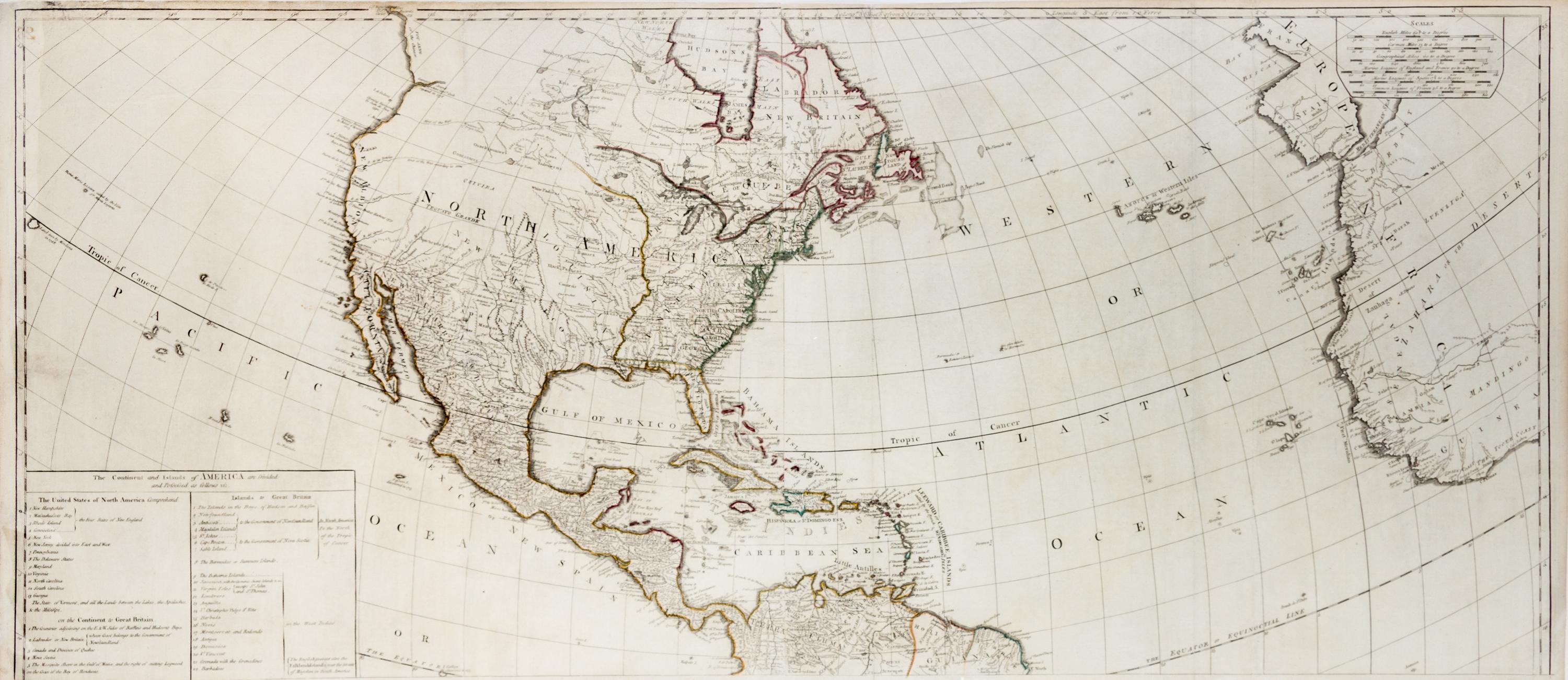 (MAP) GIBSON, JOHN A new map of the whole continent of America....London, 1777. Later printing.