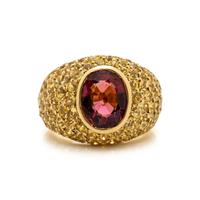 YELLOW GOLD, PINK TOURMALINE AND YELLOW SAPPHIRE RING