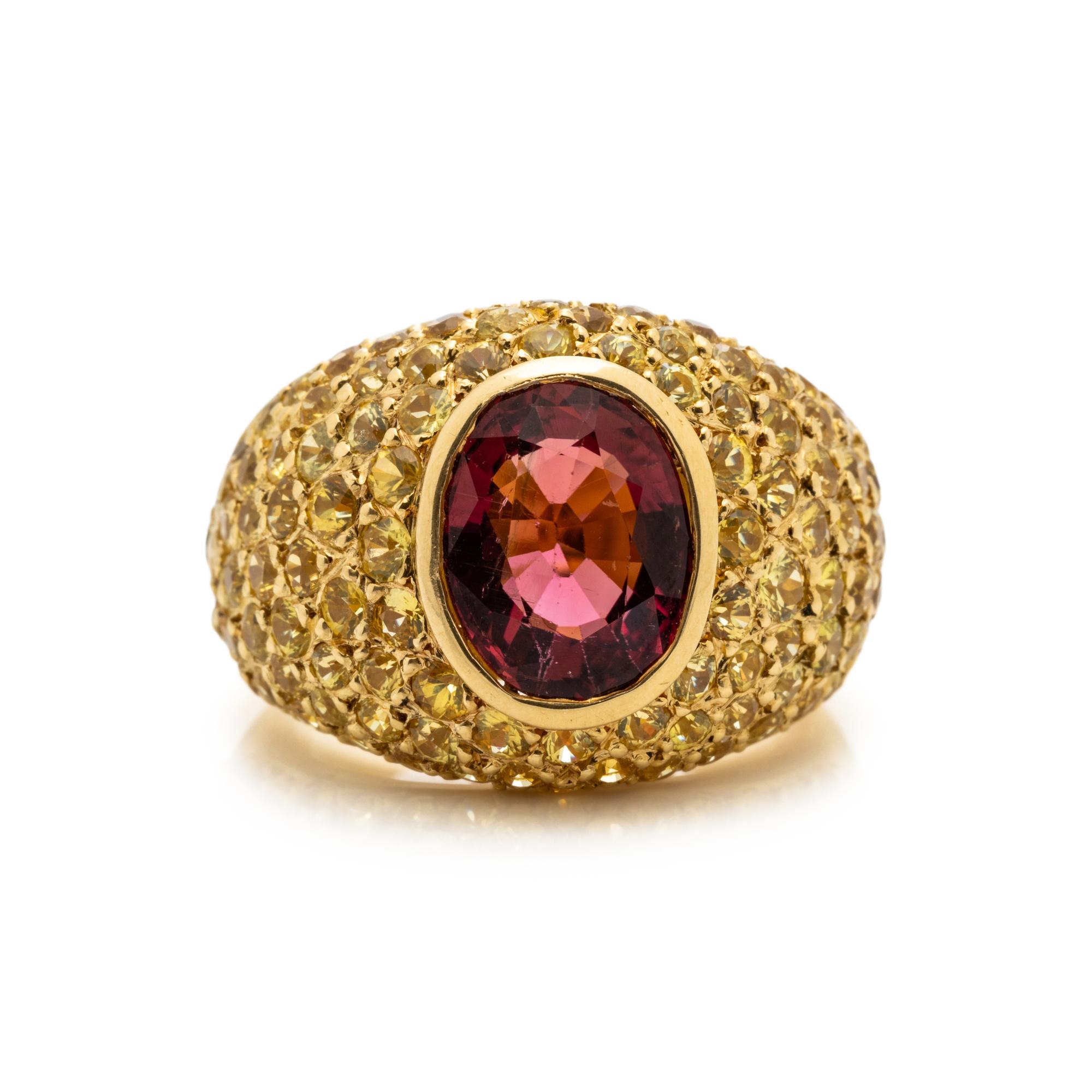 YELLOW GOLD, PINK TOURMALINE AND YELLOW SAPPHIRE RING