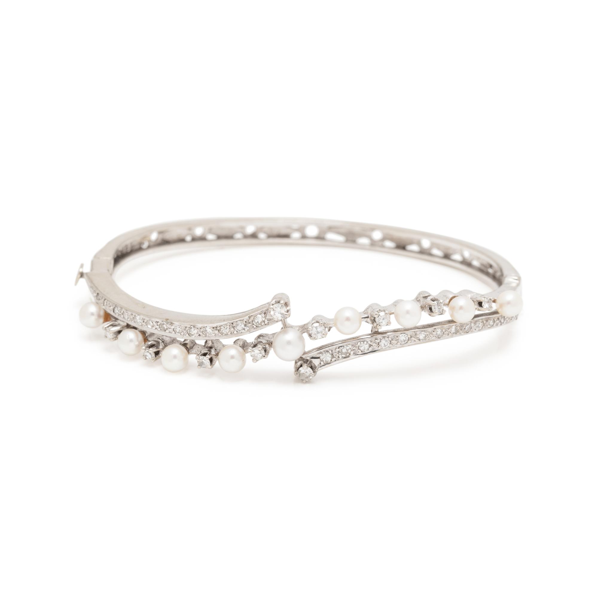 DIAMOND AND CULTURED PEARL BANGLE BRACELET