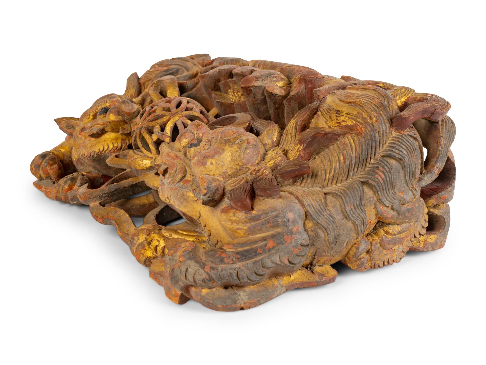 A Chinese Red and Gilt Lacquered Carved Wood Wall Panel — 19TH CENTURY