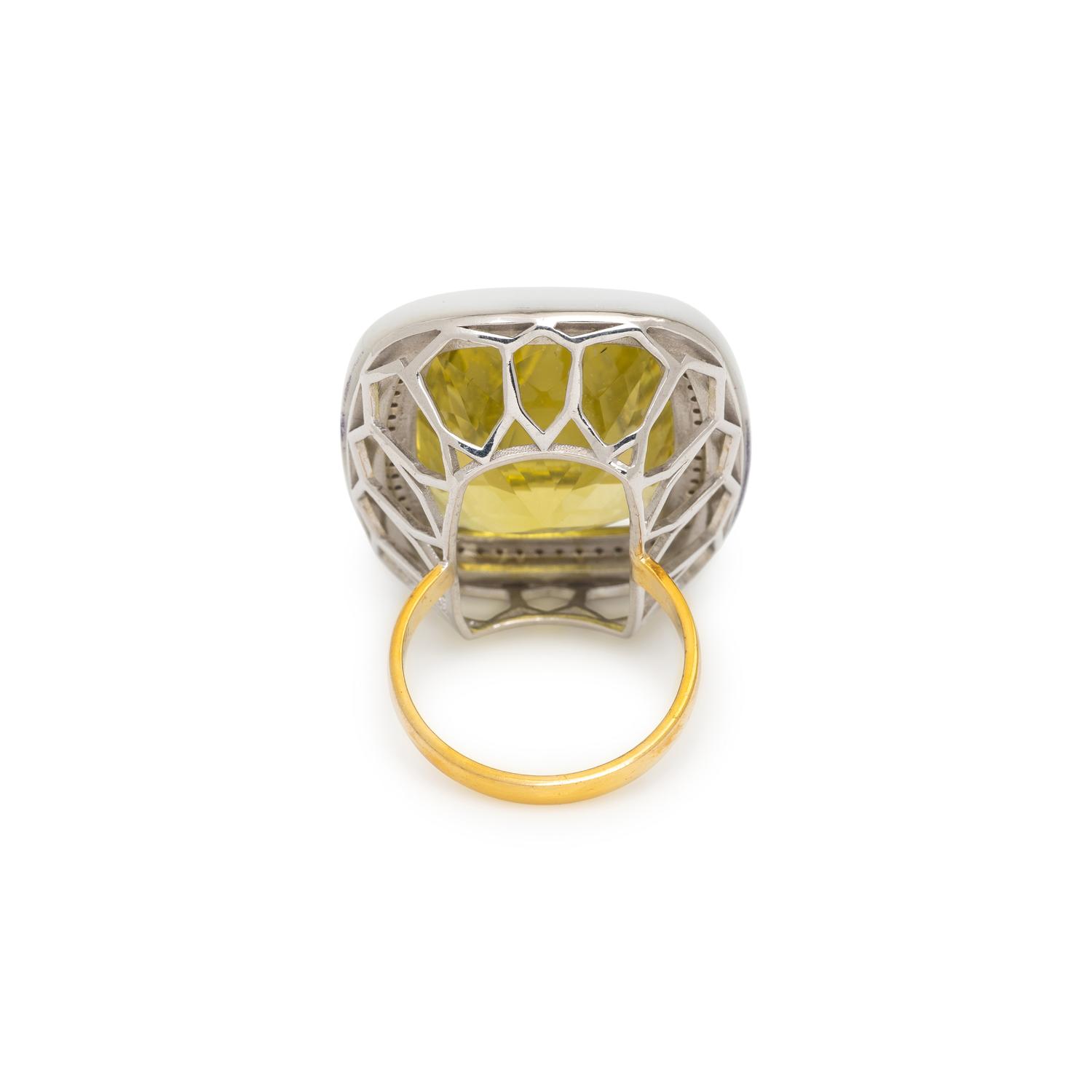 LIME QUARTZ, DIAMOND, AND HARDSTONE RING