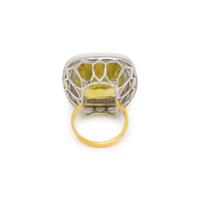 LIME QUARTZ, DIAMOND, AND HARDSTONE RING