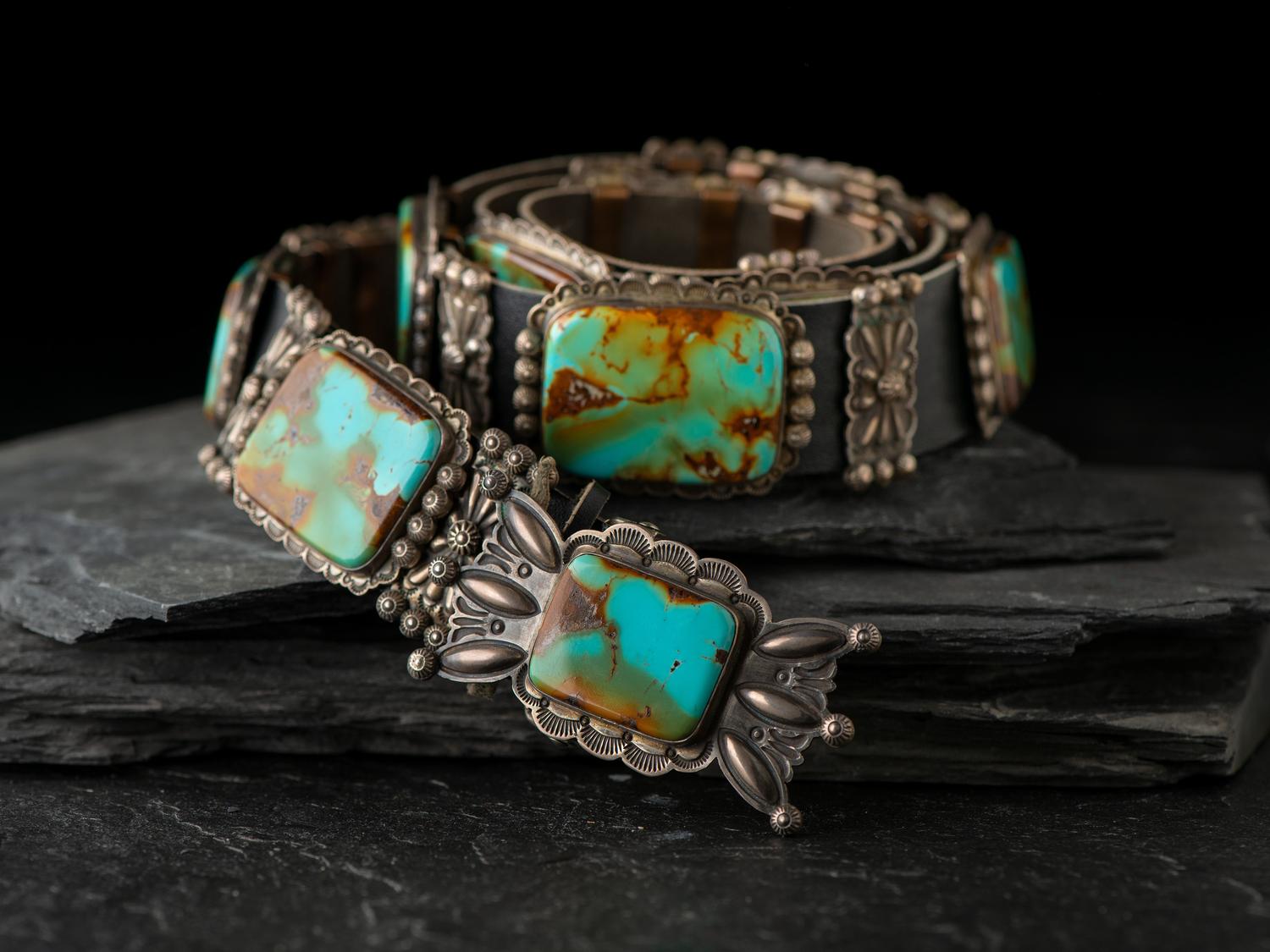Sterling Silver and Royston Turquoise Concha Belt