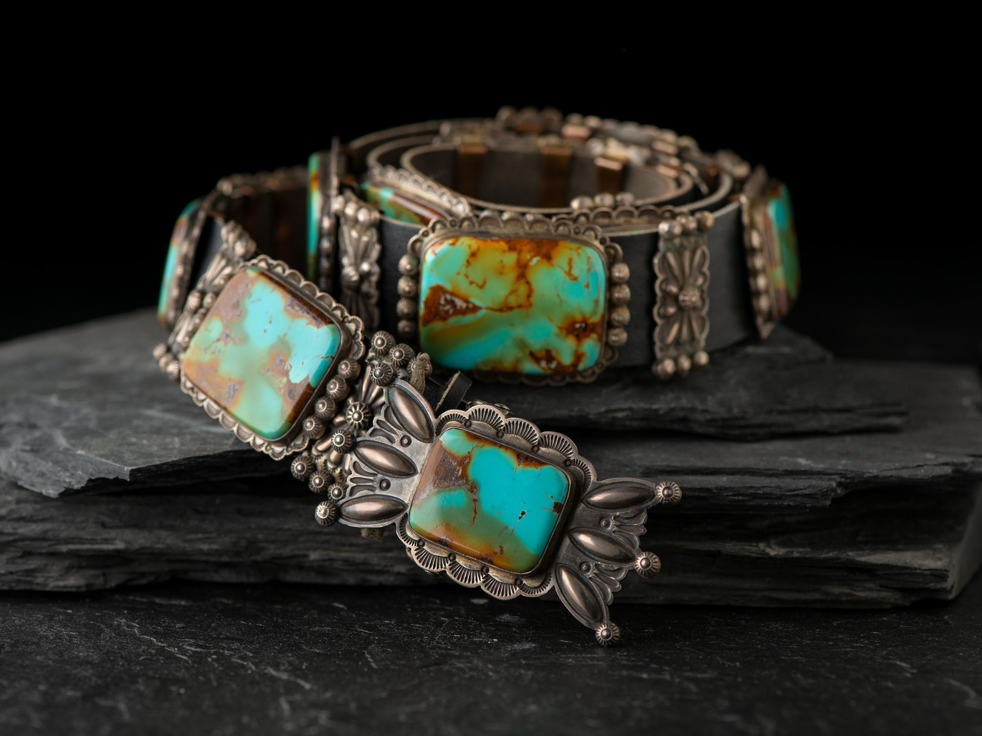 Sterling Silver and Royston Turquoise Concha Belt