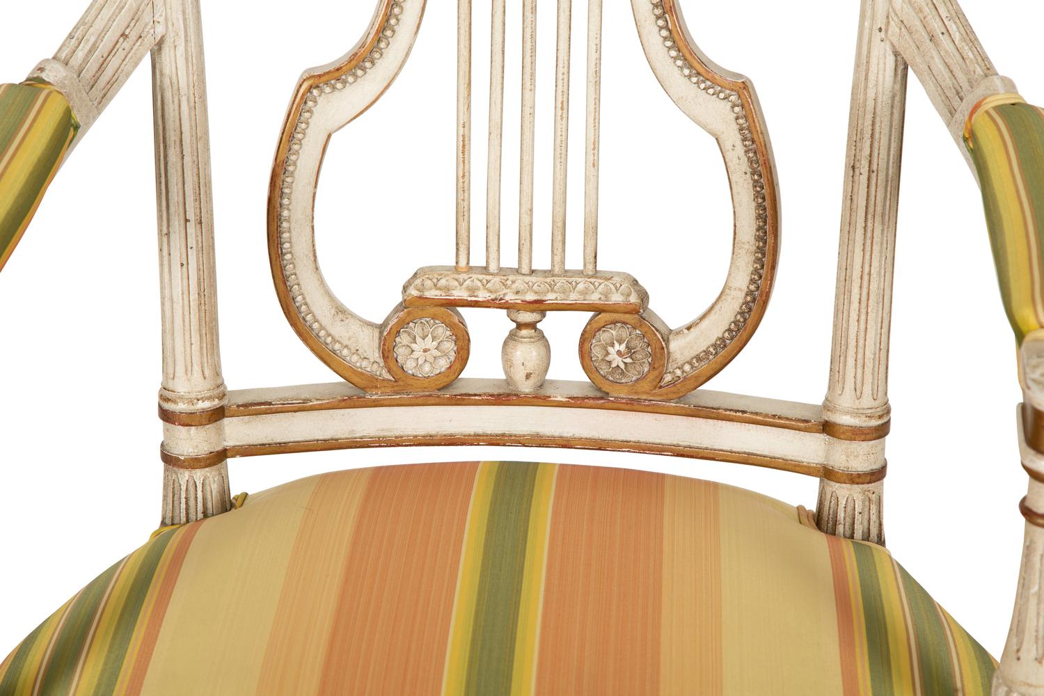 A Continental Painted and Parcel Gilt Fauteuil