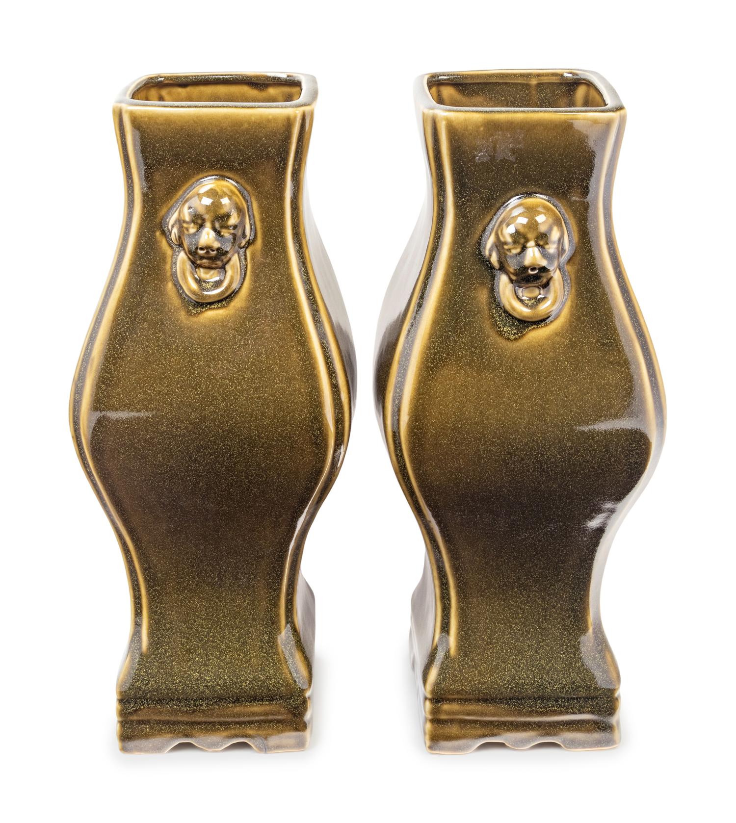 A Pair of Chinese Export Green Glazed Porcelain Vases