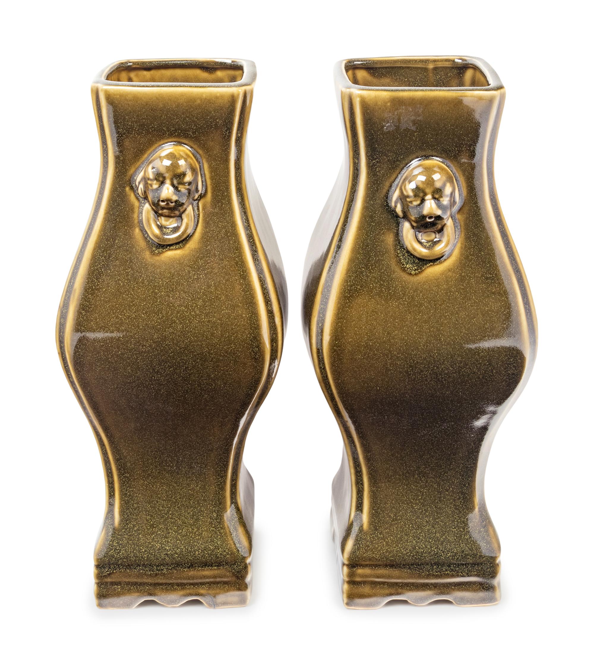 A Pair of Chinese Export Green Glazed Porcelain Vases