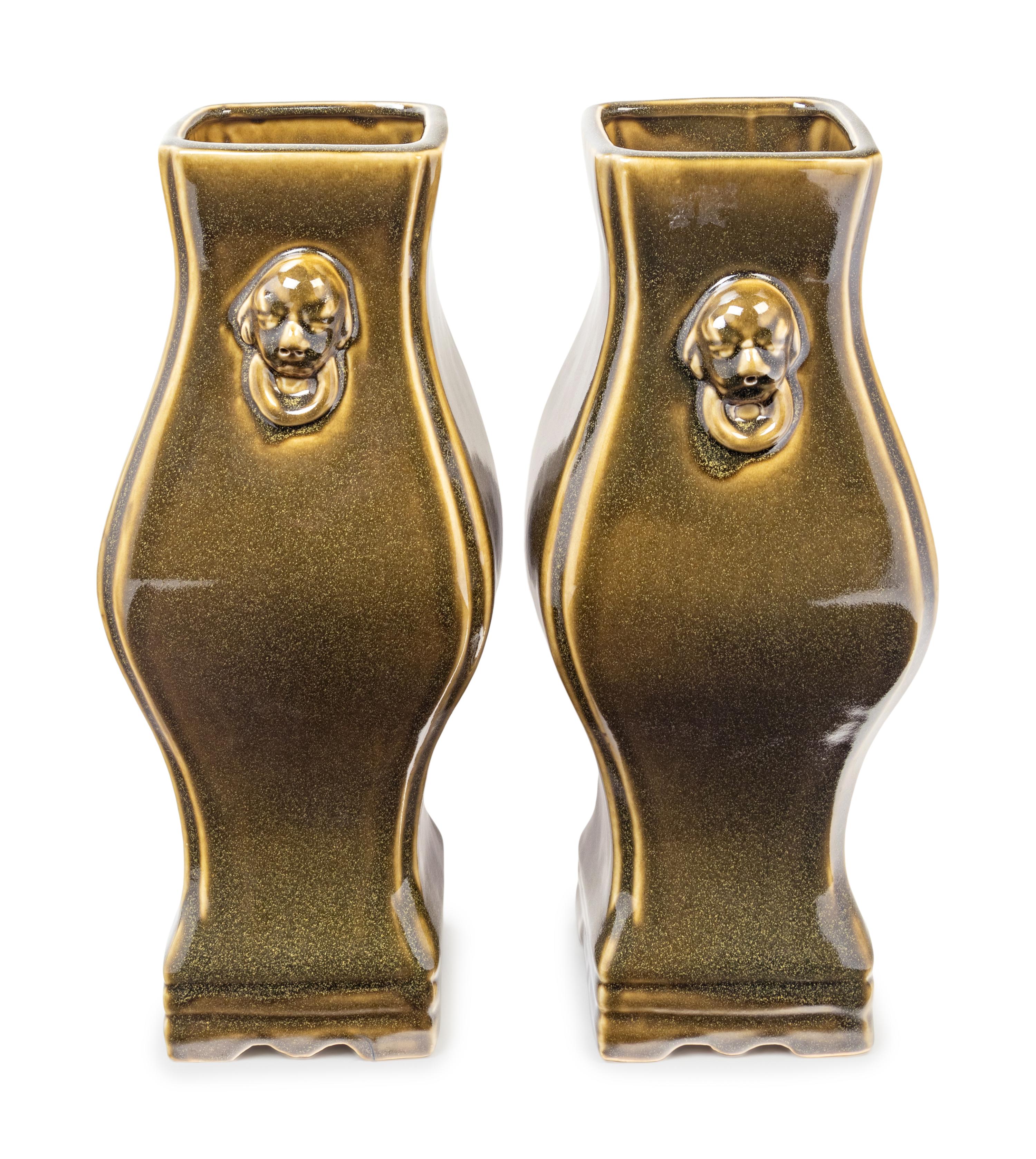 A Pair of Chinese Export Green Glazed Porcelain Vases