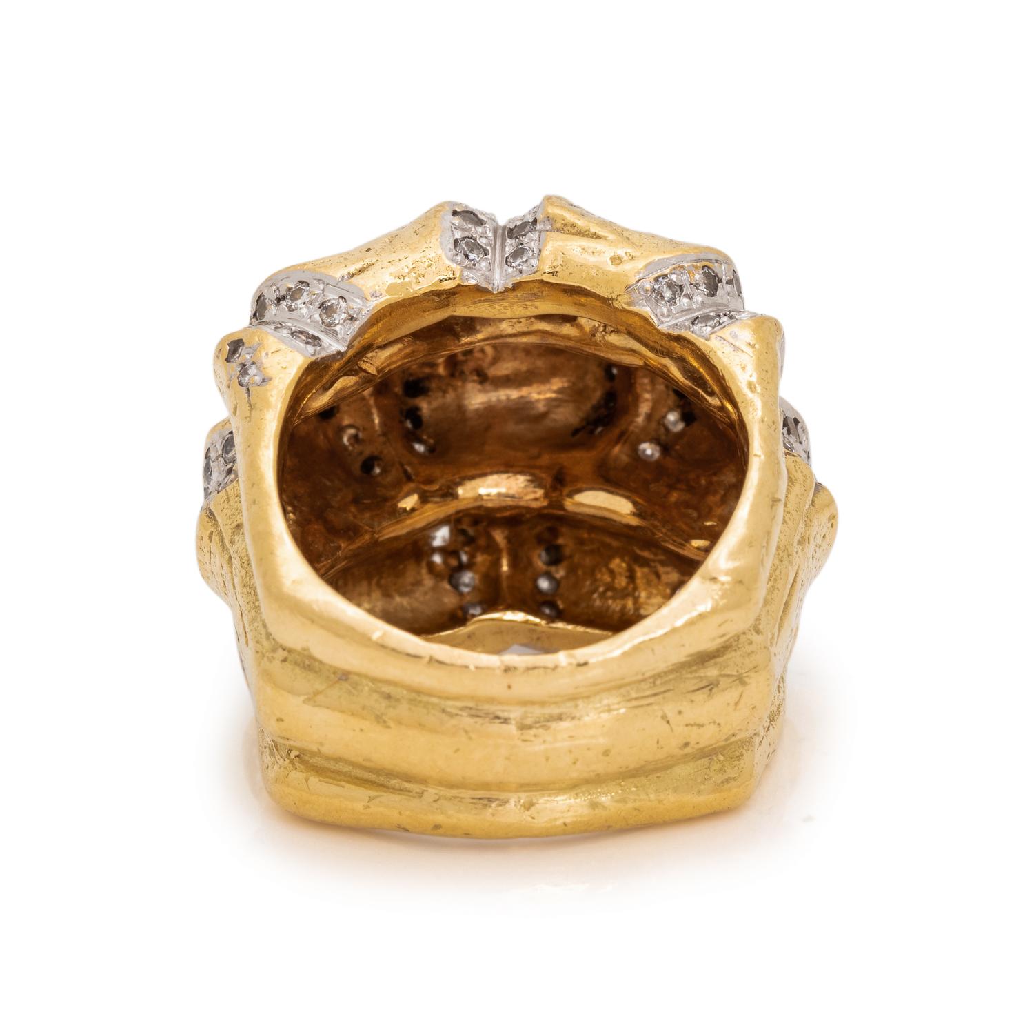 KATY BRISCOE, YELLOW GOLD AND DIAMOND 'BAMBOO' RING