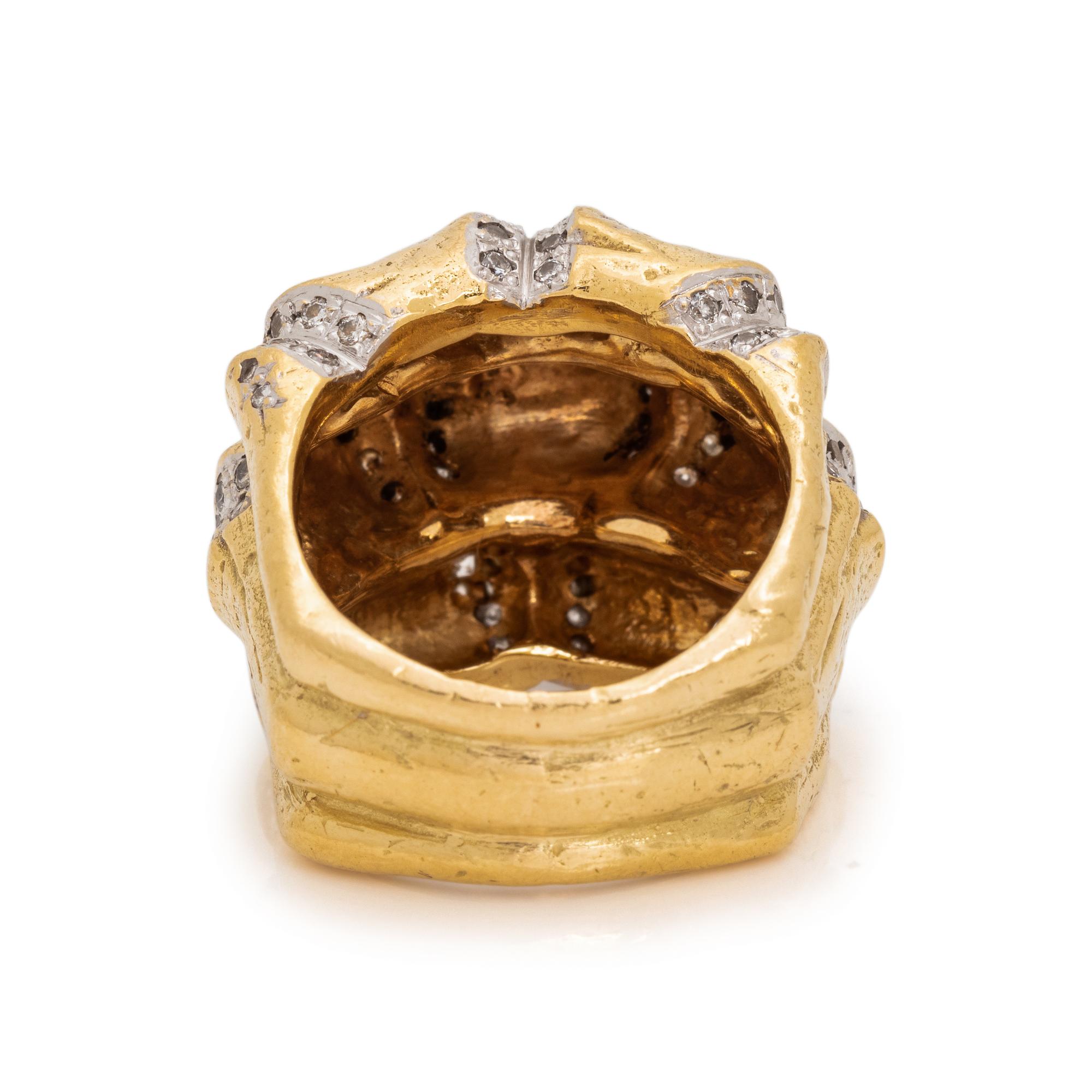 KATY BRISCOE, YELLOW GOLD AND DIAMOND 'BAMBOO' RING