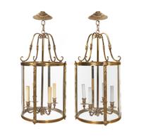 A Pair of Empire Style Brass Hall Lanterns