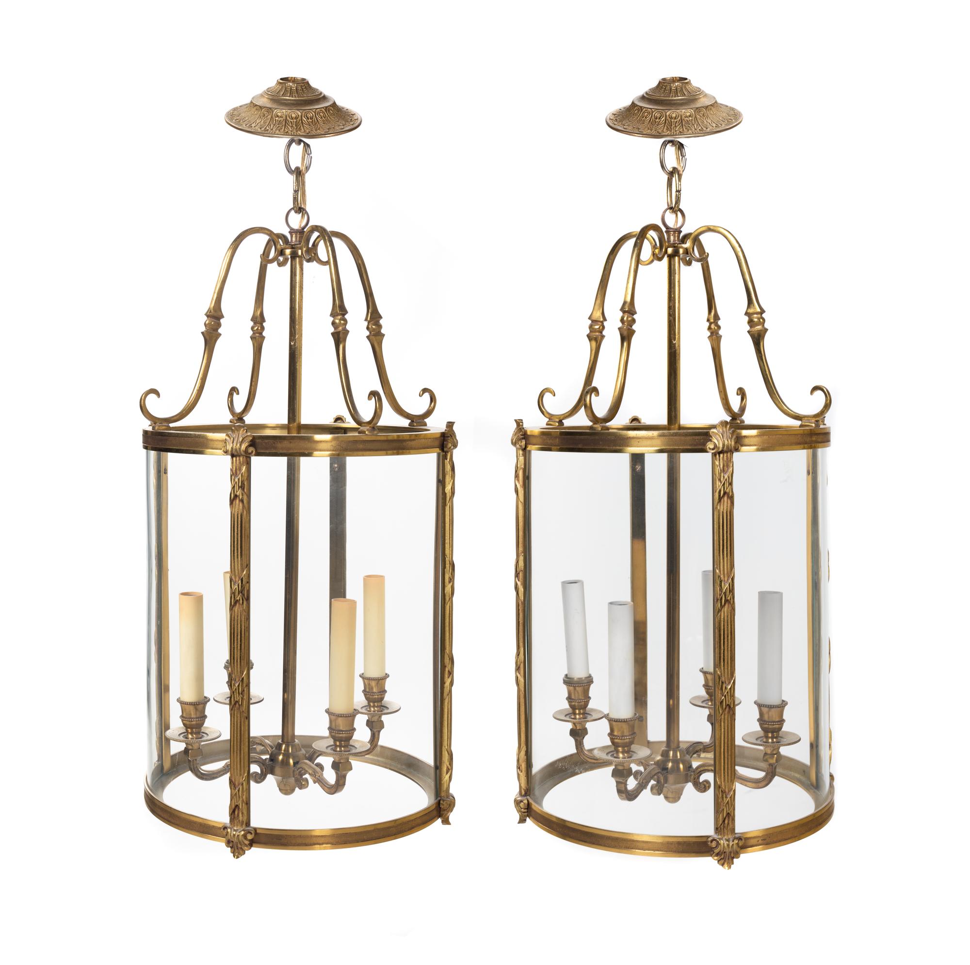 A Pair of Empire Style Brass Hall Lanterns