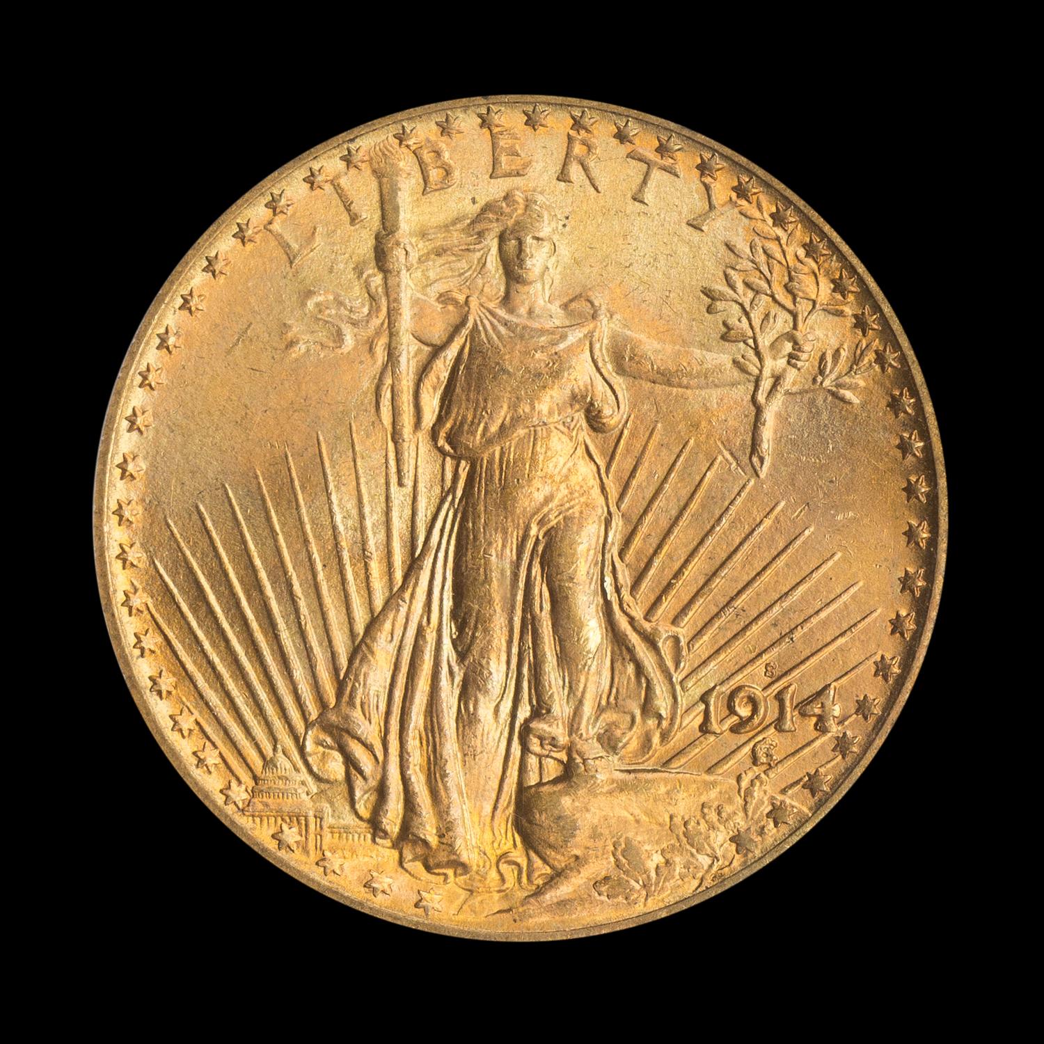 A United States 1914-S St. Gaudens $20 Gold Coin