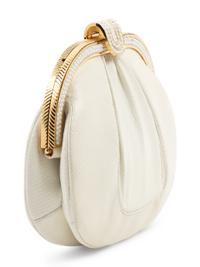 Judith Leiber White Karung Shirred Bag with White Rhinestones