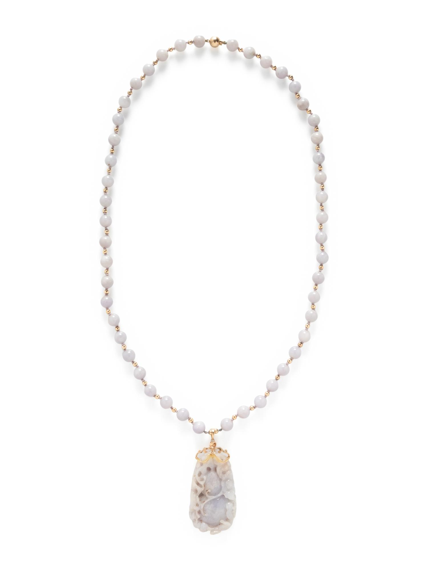 LAVENDER JADE AND YELLOW GOLD NECKLACE