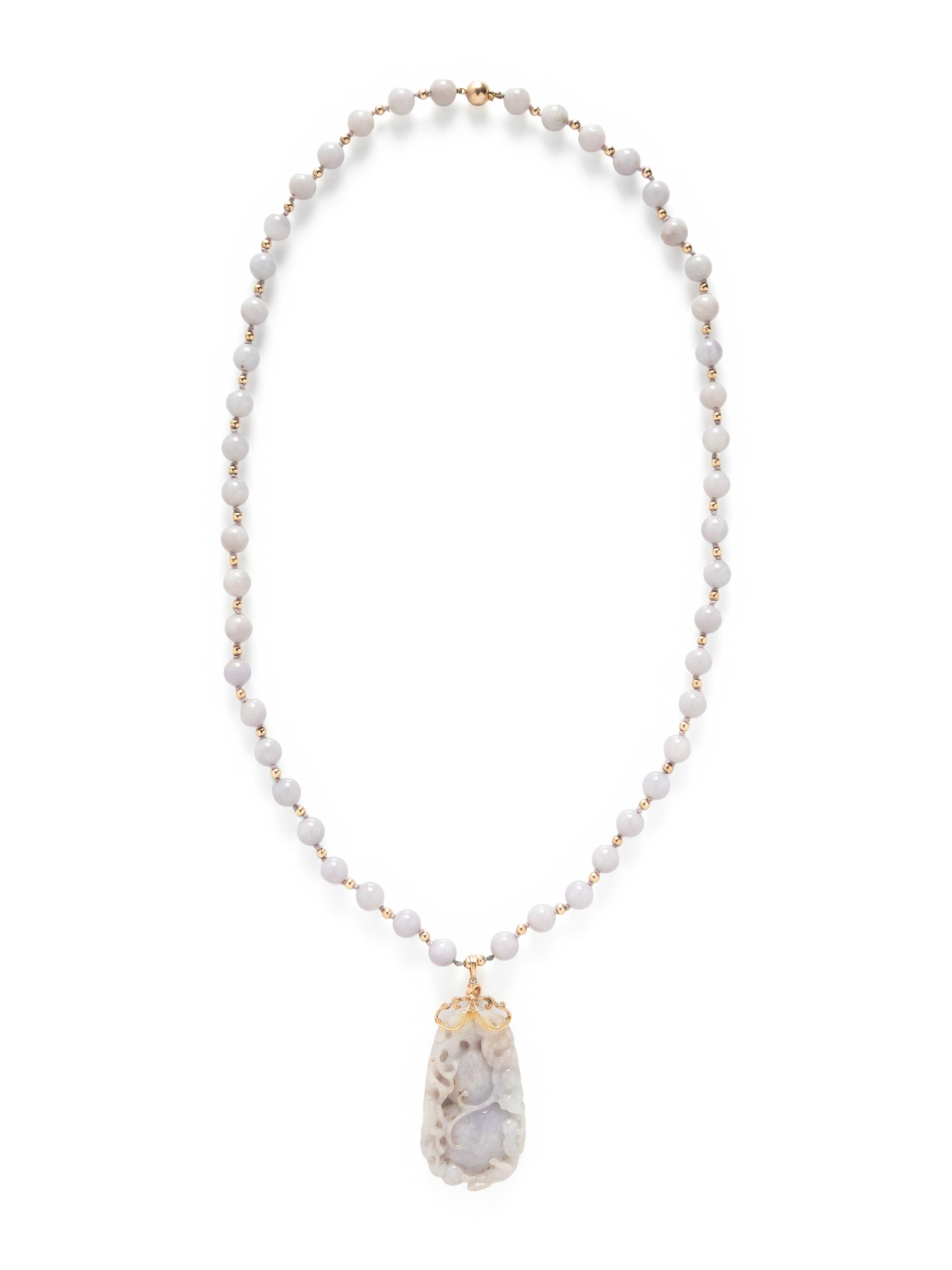 LAVENDER JADE AND YELLOW GOLD NECKLACE