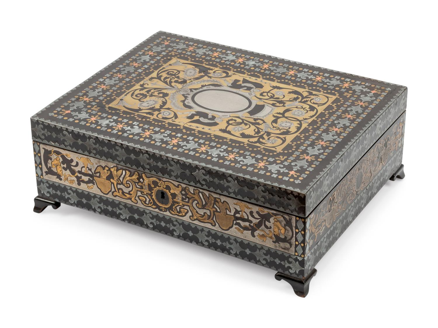 A French Brass and Pewter Inlaid Box