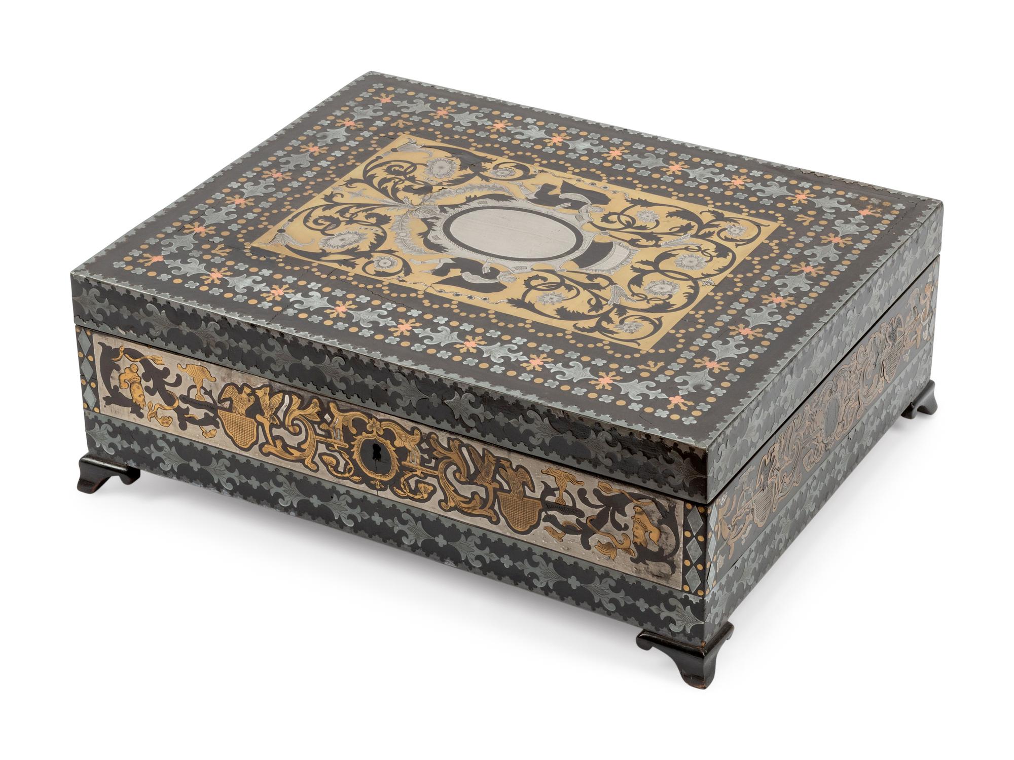 A French Brass and Pewter Inlaid Box