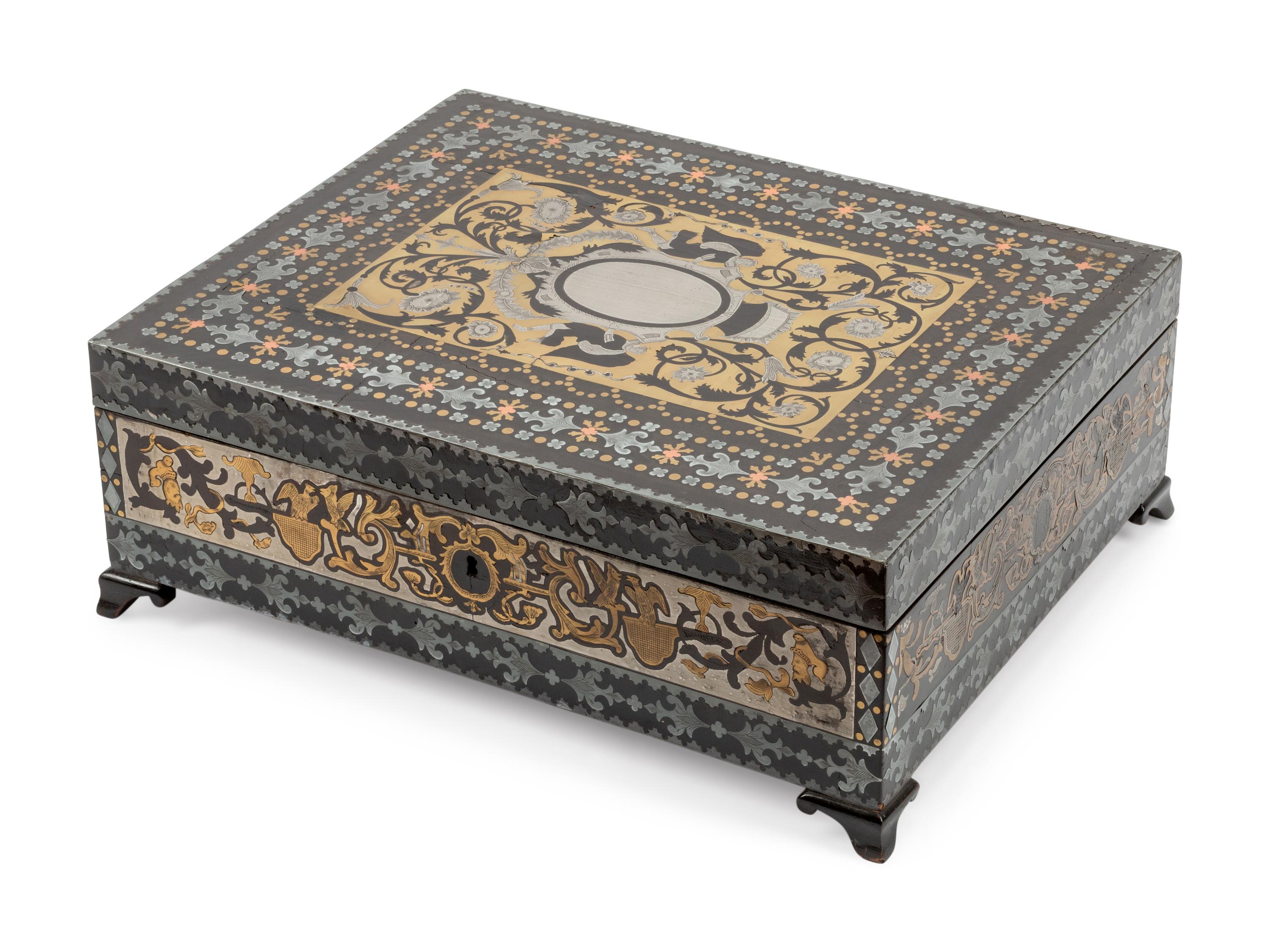 A French Brass and Pewter Inlaid Box