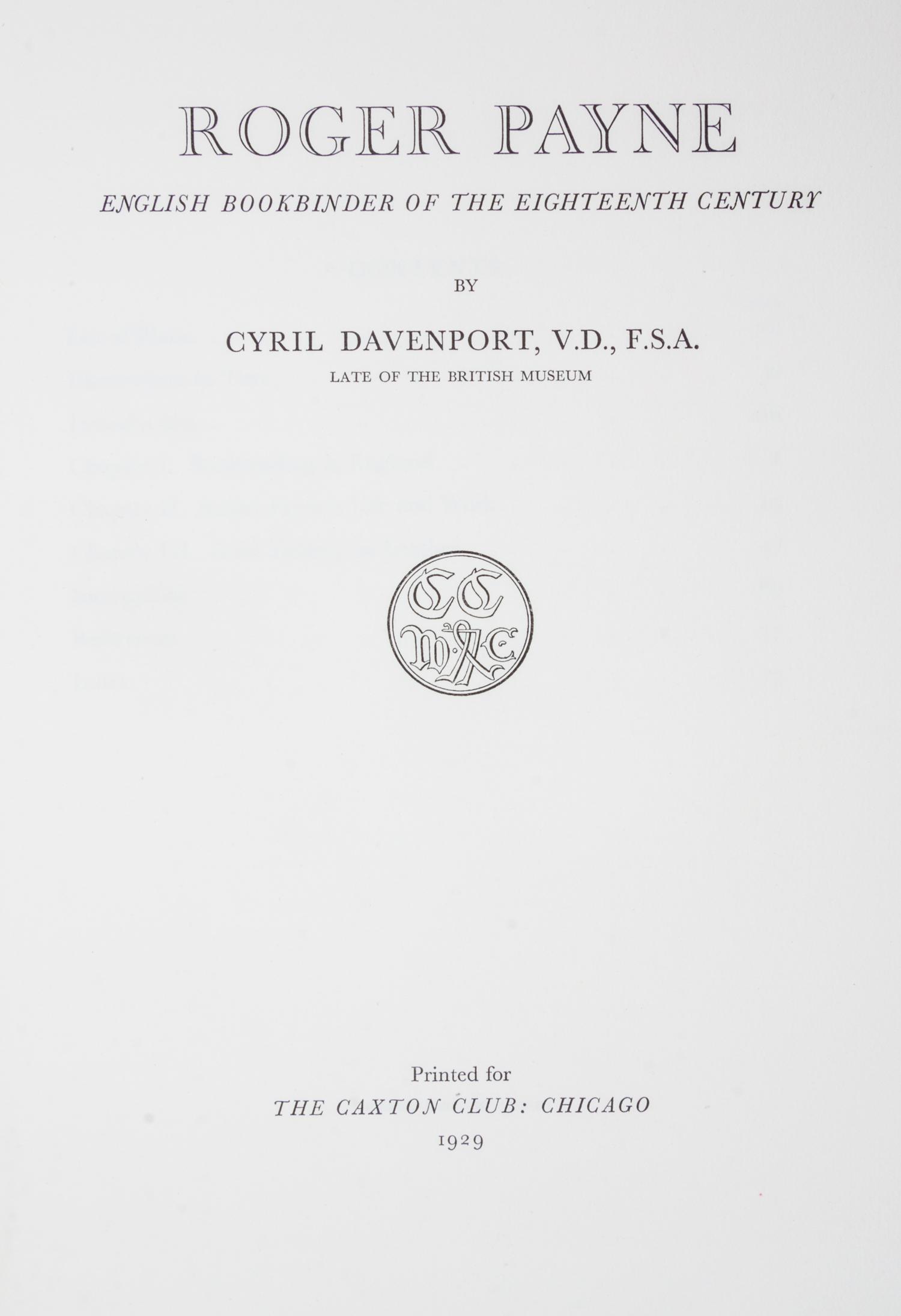 (CAXTON CLUB) DAVENPORT, CYRIL. A group of three works.