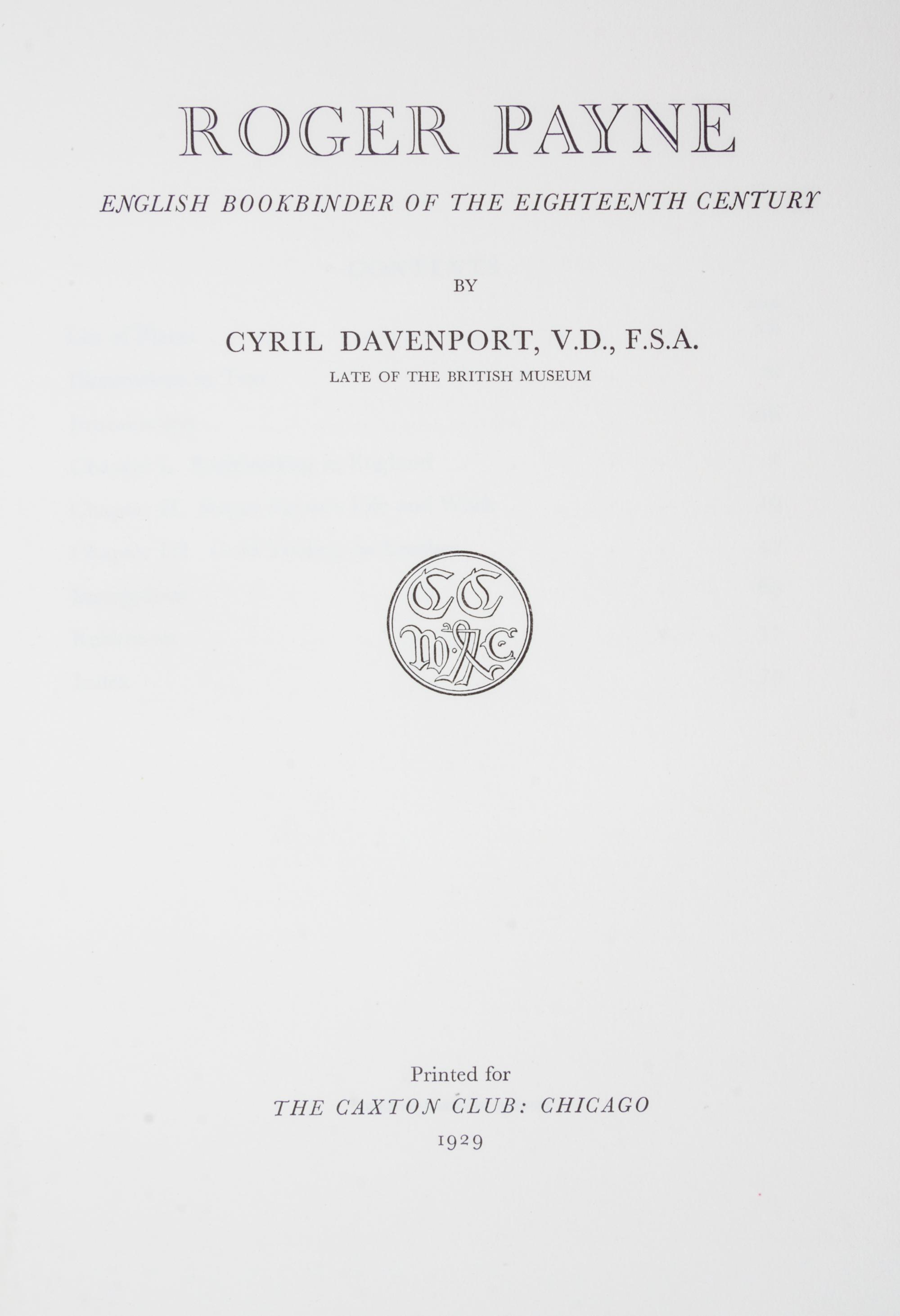 (CAXTON CLUB) DAVENPORT, CYRIL. A group of three works.